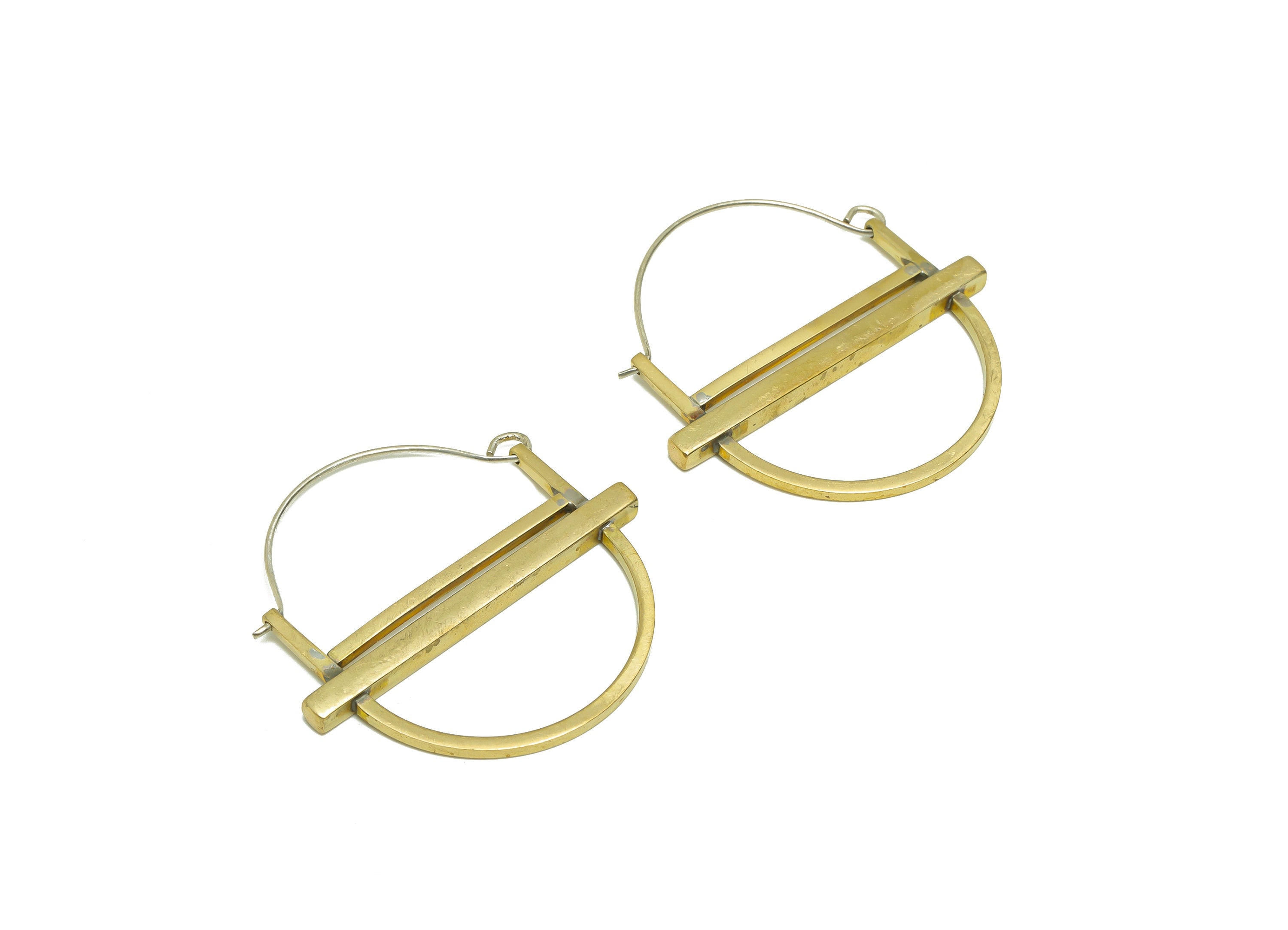 Basket Geometry Wire Earring - Brass Domed Clasp Hoop Earring - Beaded Clasp Hoop Earring - Hinged Back Earring Charm - 40x39x2.99mm- PP9088 - DOMEDBAZAAR