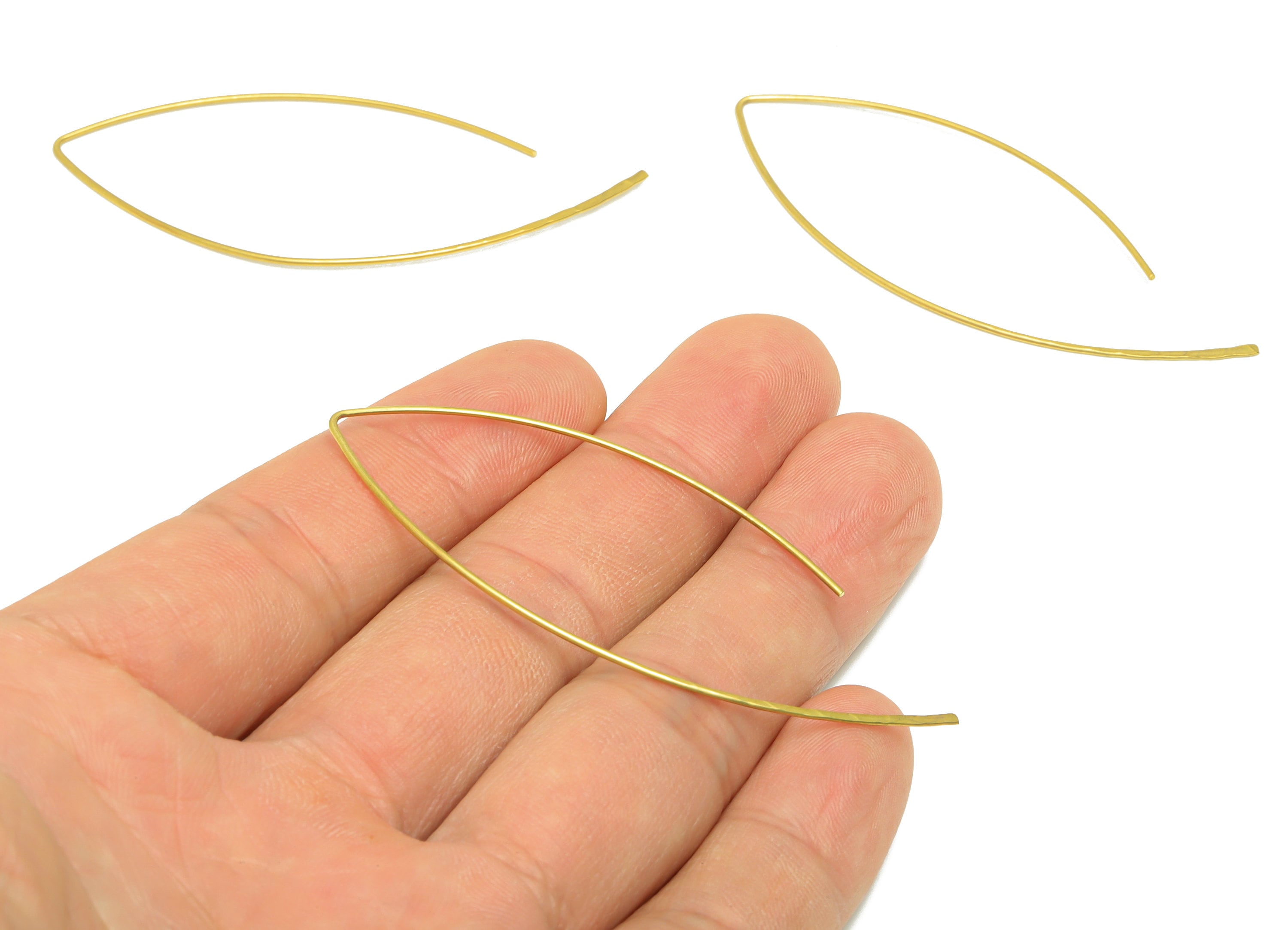 Marquise Hook Earring Wire - Brass Hammered Earring Wire - Geometry Wire Hook Earring - Textured Wire Hook Earring - 65x26.56x0.79mm- PP9094 - DOMEDBAZAAR