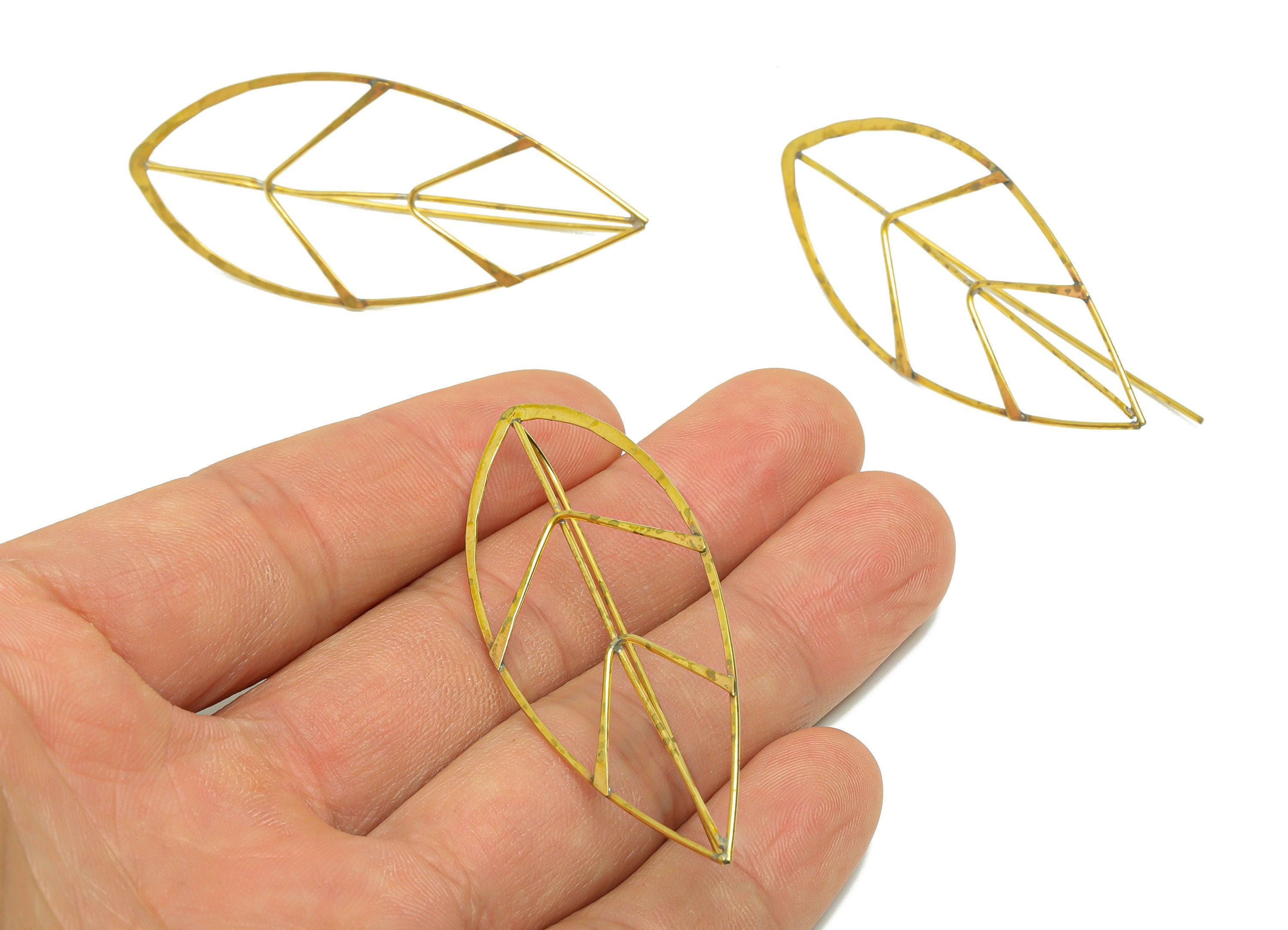Leaf Hook Earring Wire - Brass Hammered Earring Wire - Nervure Wire Hook Earring - Botanical Wire Hook Earring - 56x25x0.44mm- PP9033 - DOMEDBAZAAR