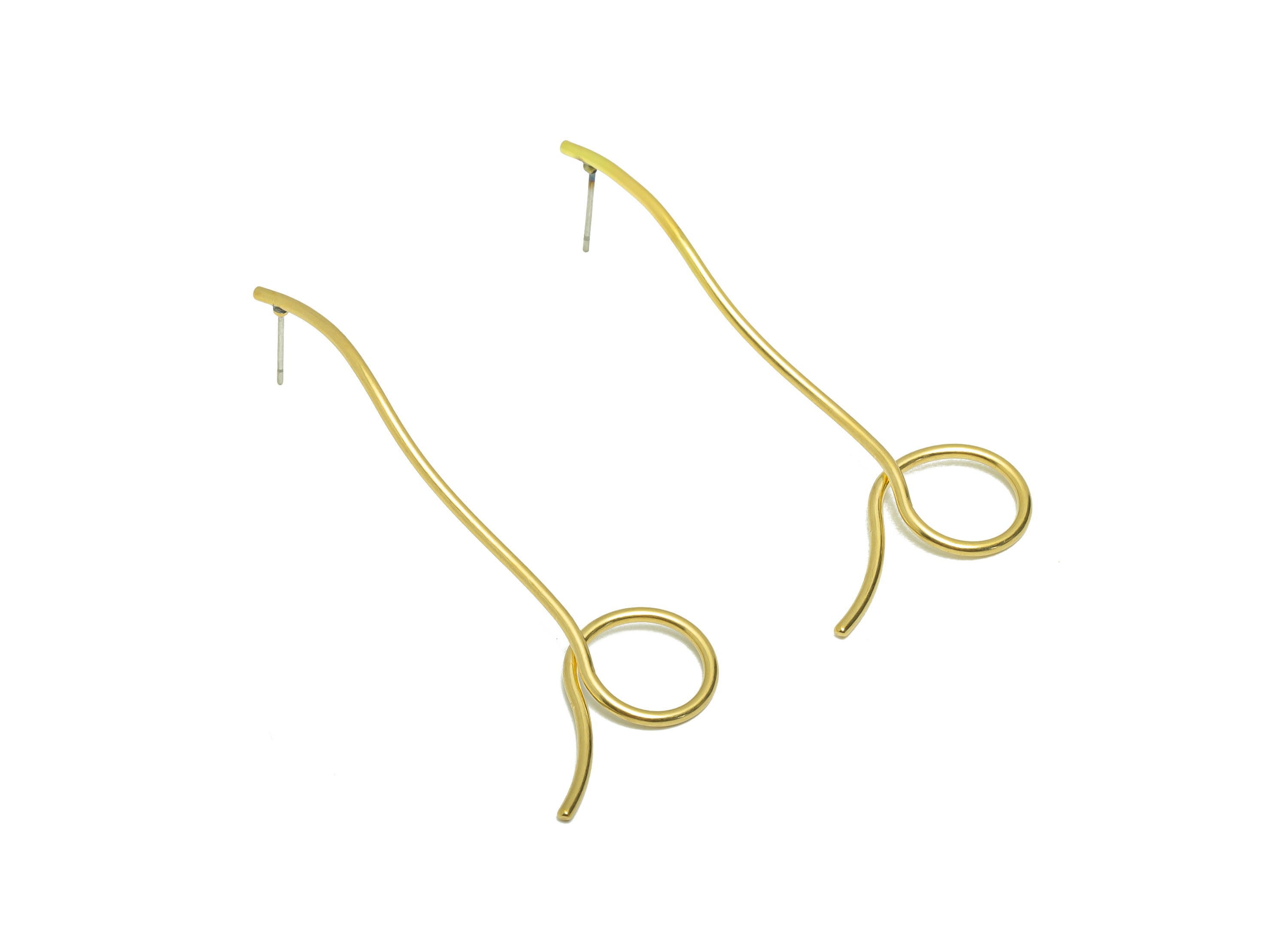 Brass Wire Knot Earrings Stud - Raw Brass Bent Wire Earring Post - Brass Twine Line Earring Post - Brass Irregular Stud - 63x27x1mm - PP8889 - DOMEDBAZAAR