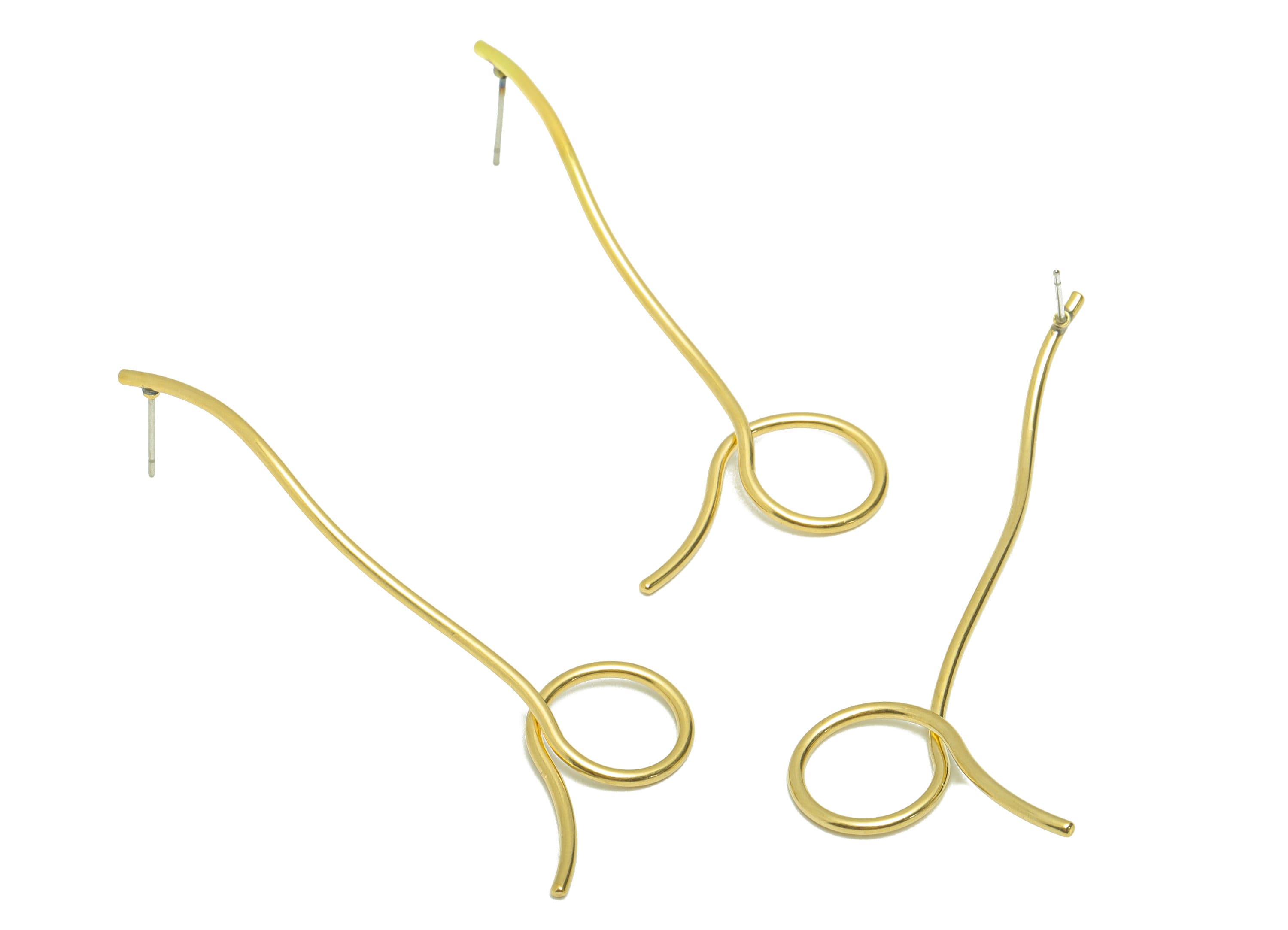Brass Wire Knot Earrings Stud - Raw Brass Bent Wire Earring Post - Brass Twine Line Earring Post - Brass Irregular Stud - 63x27x1mm - PP8889 - DOMEDBAZAAR