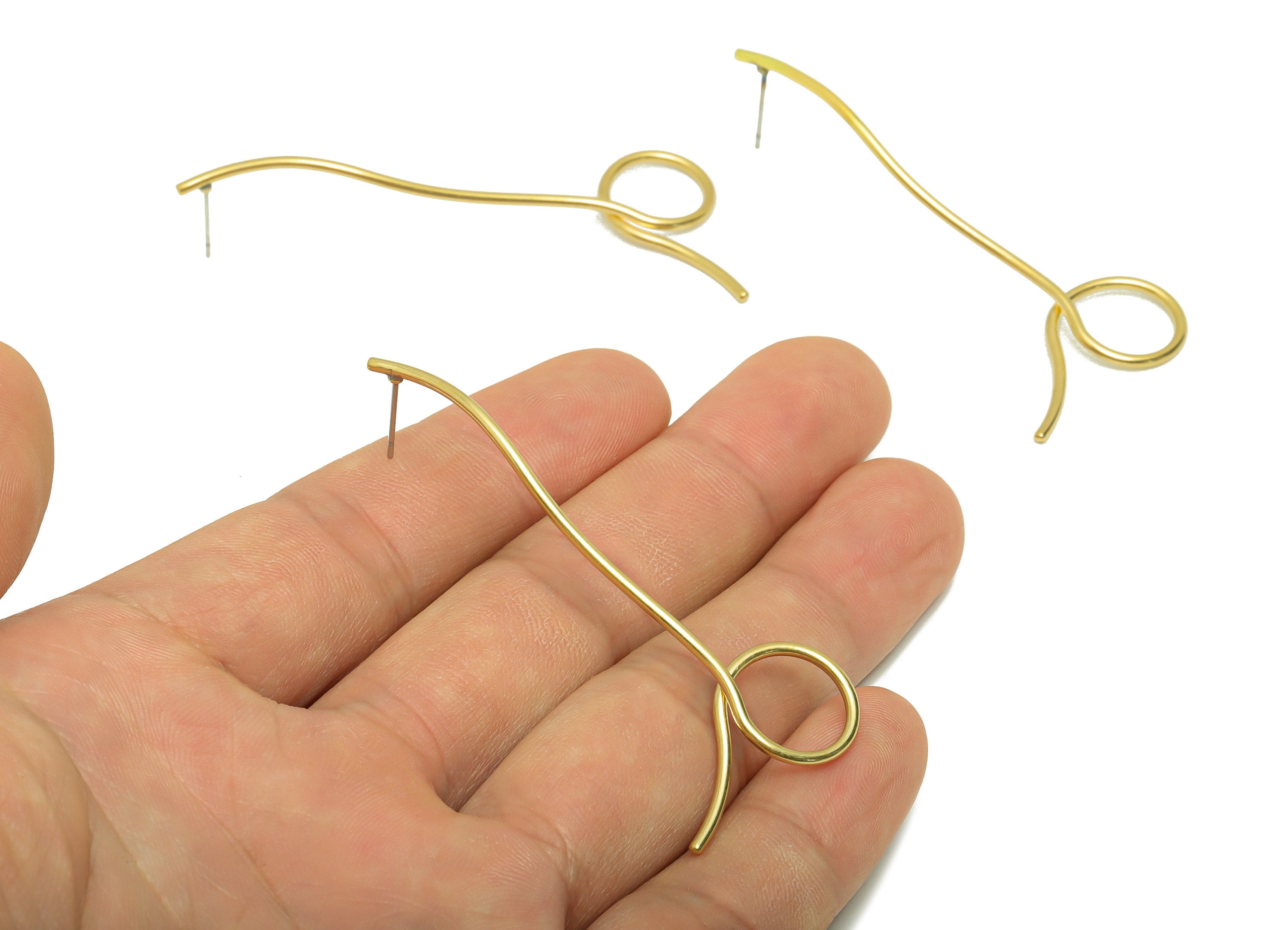 Brass Wire Knot Earrings Stud - Raw Brass Bent Wire Earring Post - Brass Twine Line Earring Post - Brass Irregular Stud - 63x27x1mm - PP8889 - DOMEDBAZAAR