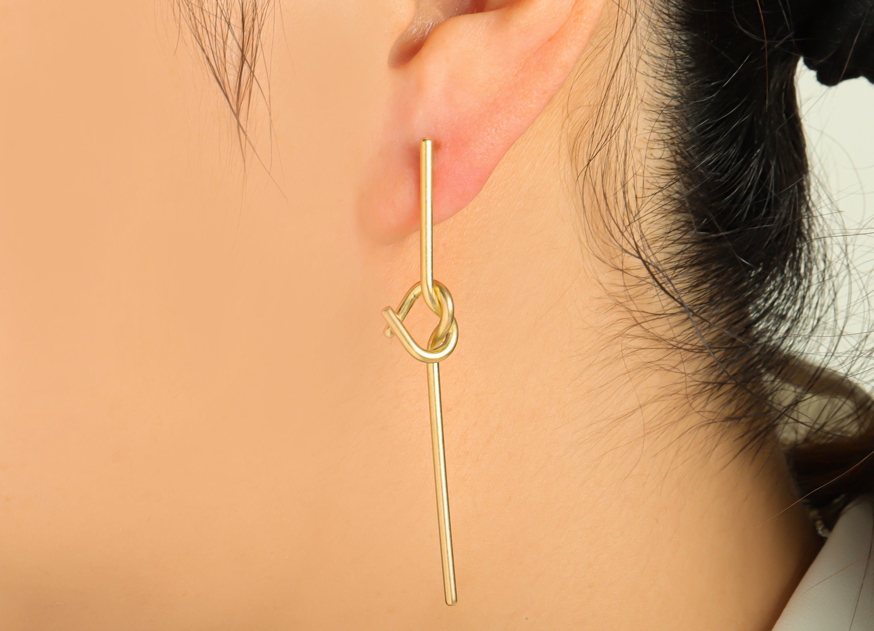 Knot Wire Bar Earring - Brass Bar Knot Heart Post - Raw Brass Stick Heart Stud - Twine Heart Earring Post - 62.71x10x1.68mm- PP8874 - DOMEDBAZAAR