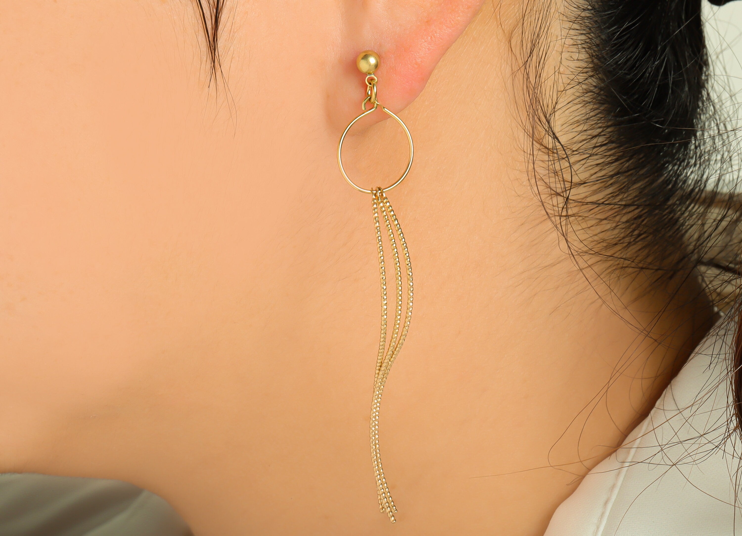 Textured Wires Tassel Earring - Brass Textured 3 Wires Post - Wavy Hang Wires Tassel Earring Stud - Bend Brass Wire - 71x12x1mm- PP8893 - DOMEDBAZAAR