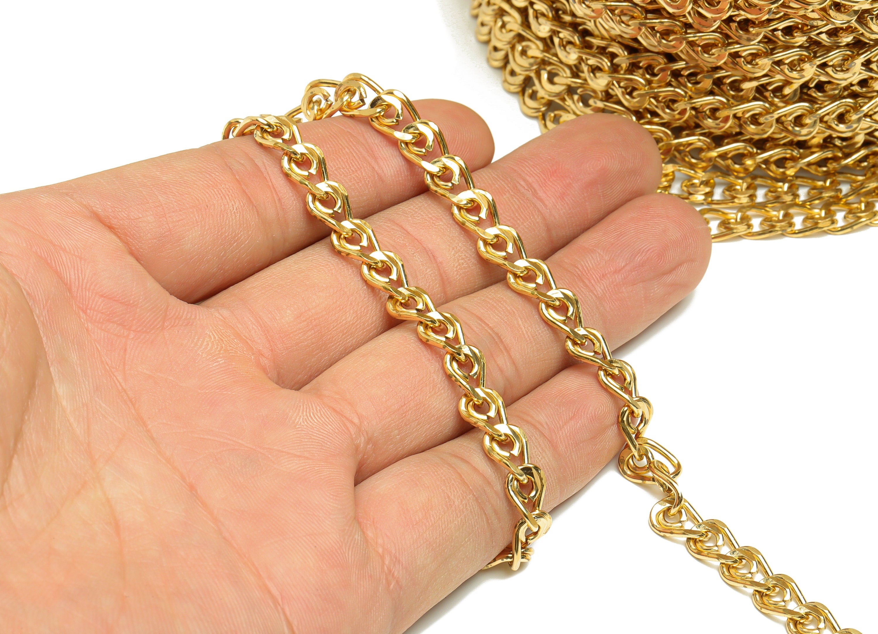 Handmade Bead Chain - Brass Open Link Chain- Beaded Hoop Chain - Circle Textured Beads Link Chain - 9.4x6.5mm - CC1235 - DOMEDBAZAAR