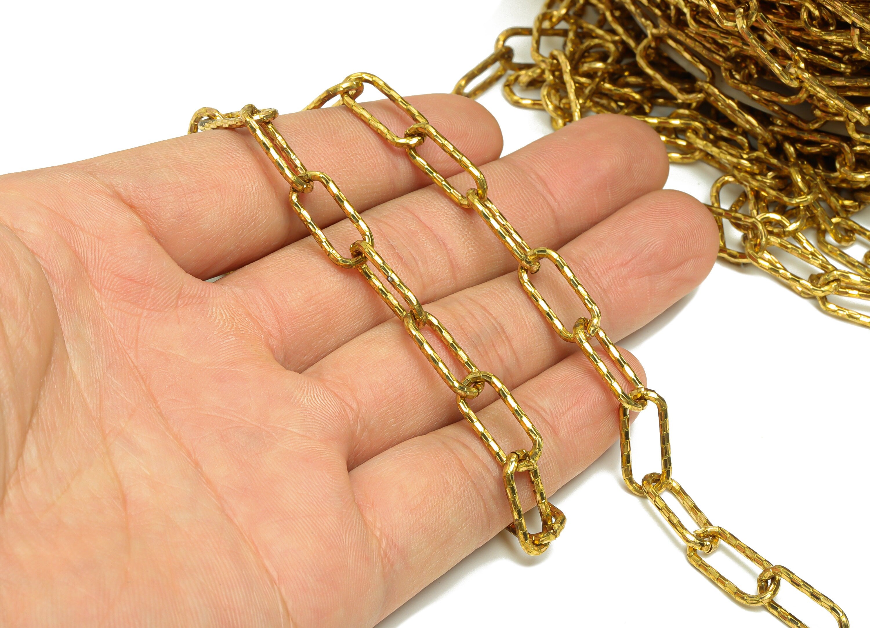 Faceted Oval Cable Chain - Brass Huge Textured Cable Chain - Handmade Oval Link Chain - Textured Oval Link Chain - 16x7x2mm - CC1248 - DOMEDBAZAAR