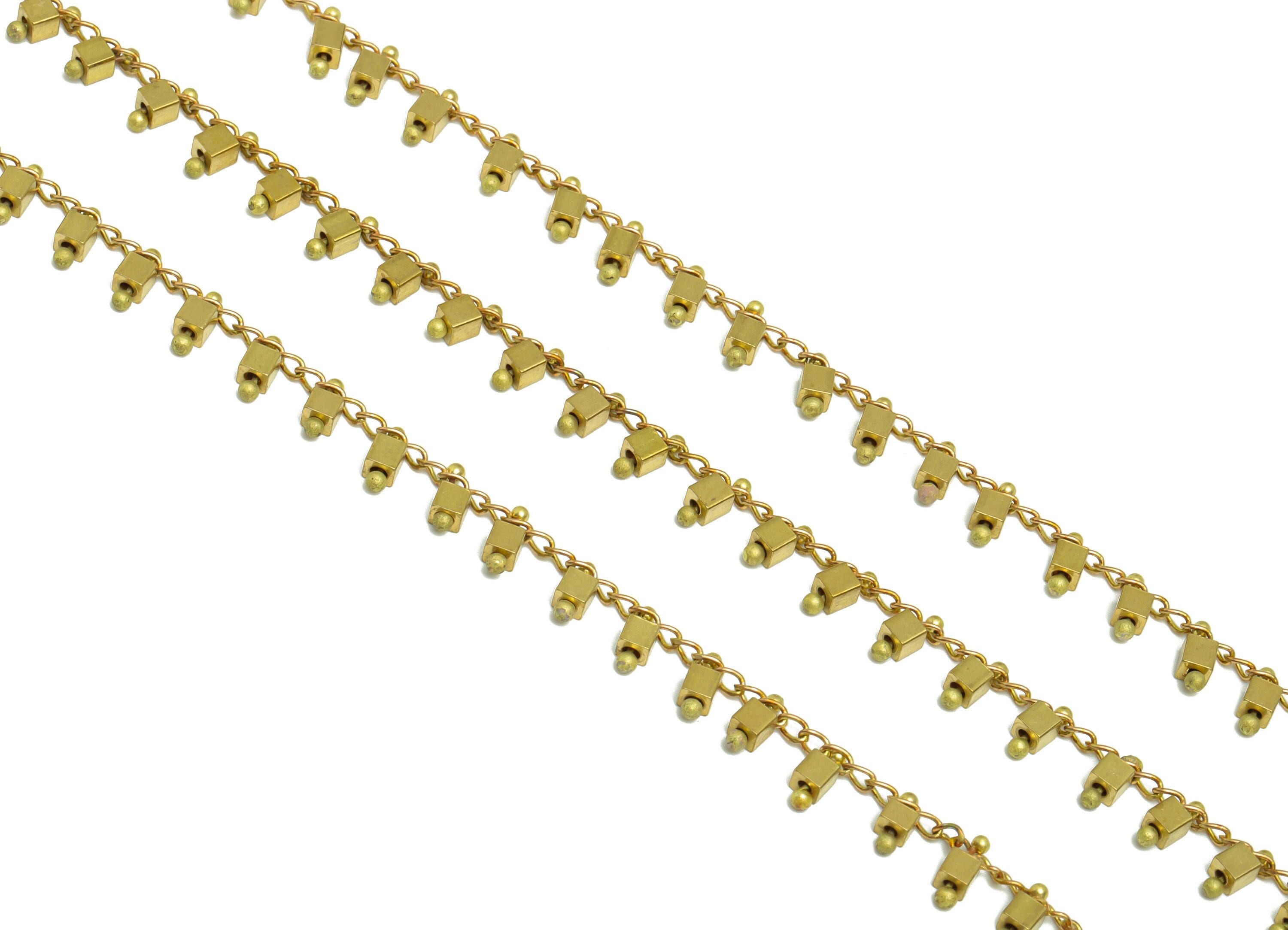 Cube Beaded Satellite Chain - Handmade Curb Chain - Cube Beads Chain - Brass Cube Beads Chain - CC1239 - DOMEDBAZAAR