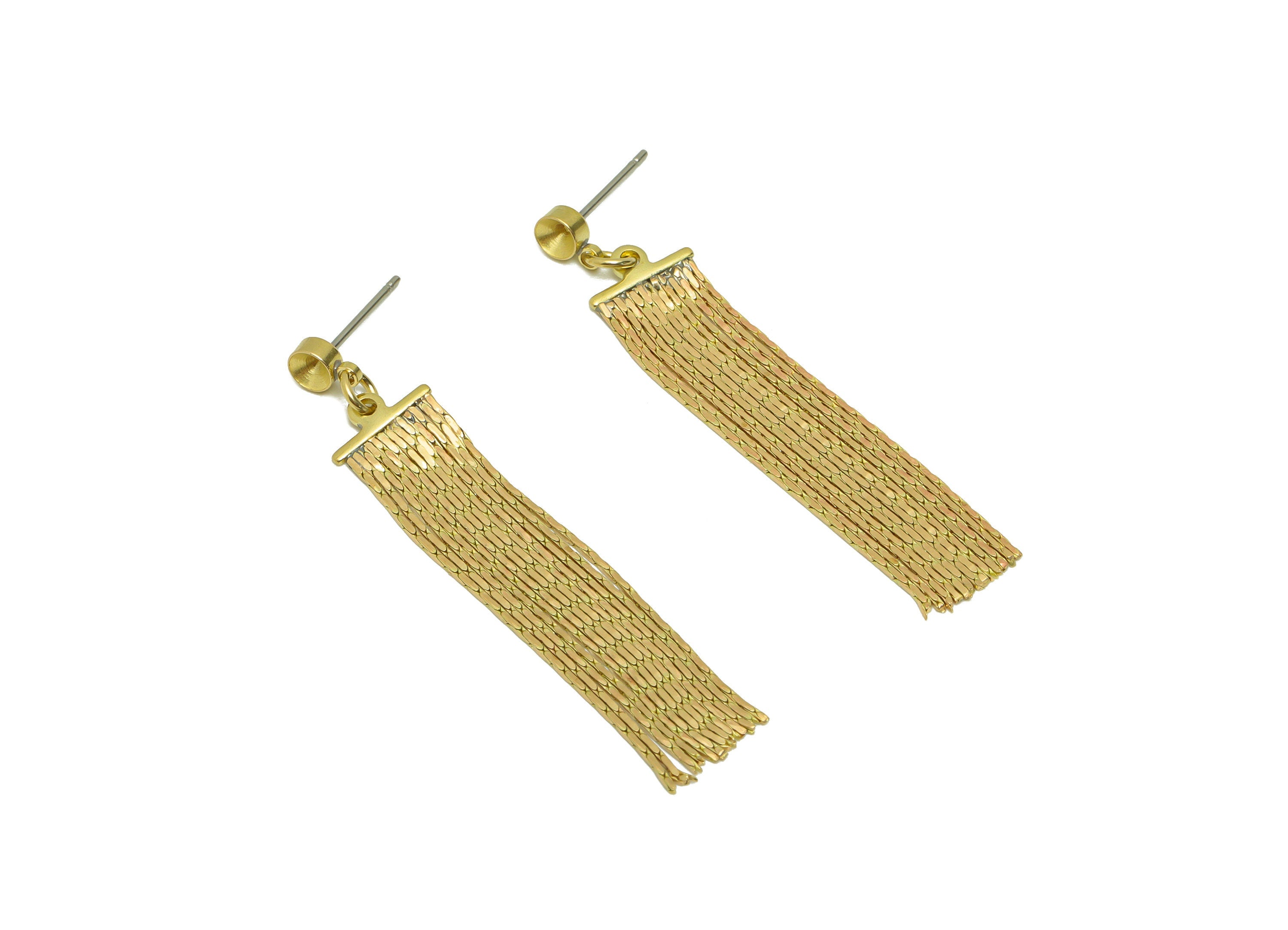Brass Tassel Chain Earring - Brass Tassel Chain Earring Post - Brass Tassel Earring Stud For Diamond - Brass Tassel Post - 46x9x1mm- PP8900 - DOMEDBAZAAR