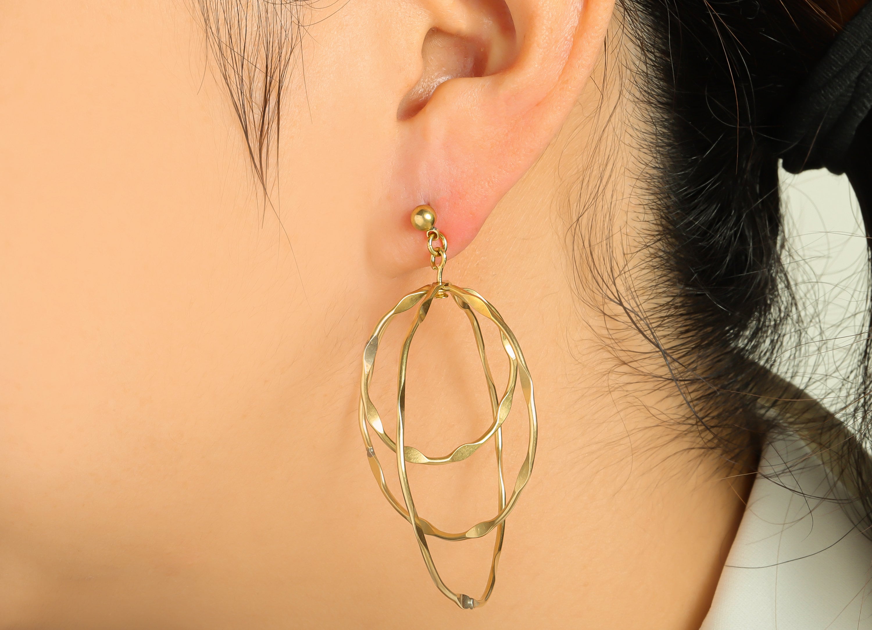 Brass Hammered Round Earring - Brass Collar Circle Earring Post - Brass Hammered Earring Stud - Brass Dimensional Post - 56x47x1mm- PP8896 - DOMEDBAZAAR