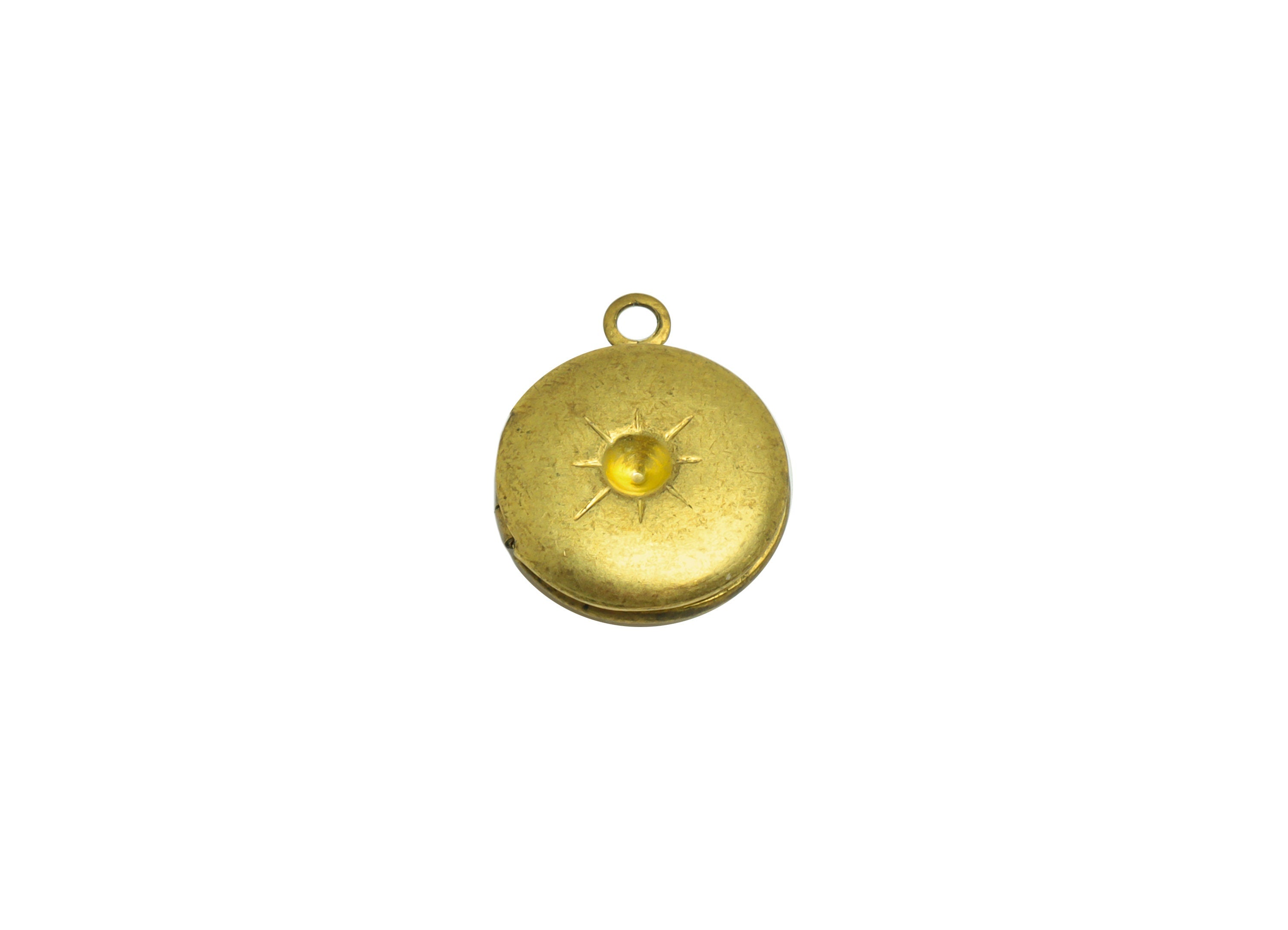 Brass Round Locket Charm - Raw Brass Sun Circle Locket Charms - Antique Looking Locket - Vintage Looking Locket - 16.06x13x3.98mm - PP8946 - DOMEDBAZAAR