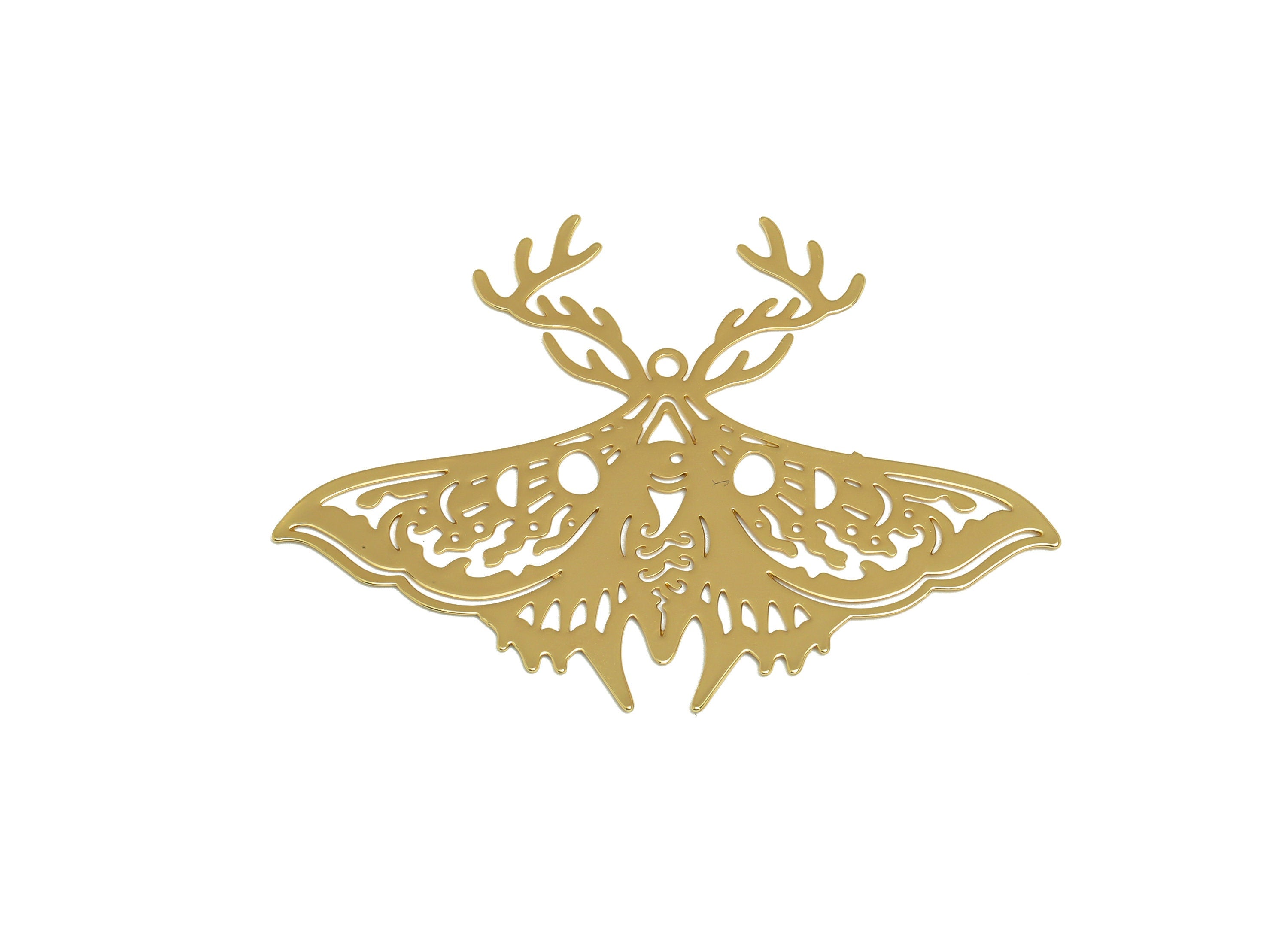 Brass Moth Earring Charm - Brass Inset Earring Charm - Brass Animal Earring Charm - 18K Real Gold Plating - 38x53.10x 0.34mm- RGP7064 - DOMEDBAZAAR