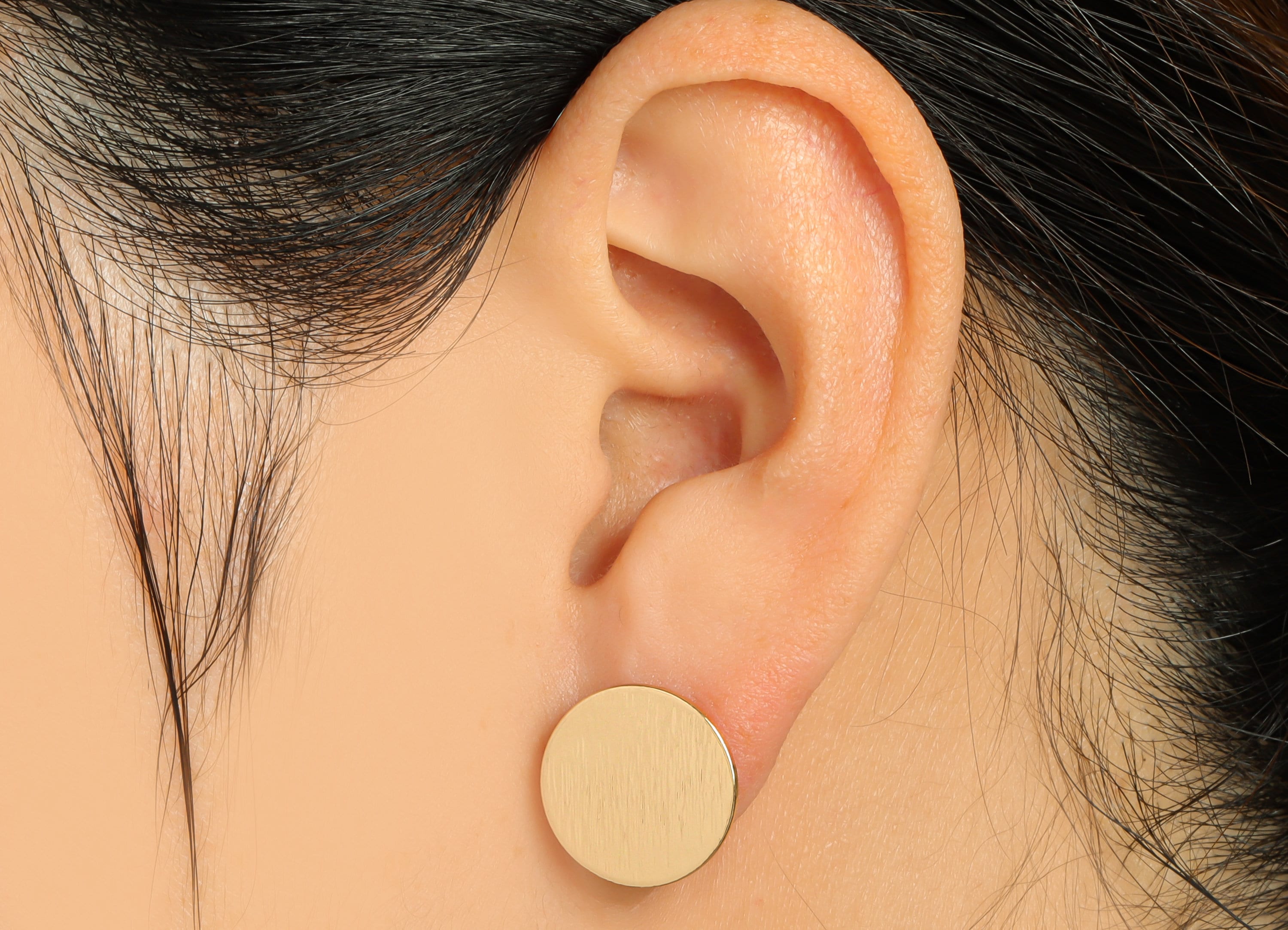 Brass Round Earring Stud - Brass Circle Earring Post - Brass Textured Earring Post - 18K Real Gold Plating - 15.13x15.12x0.7mm- RGP7066 - DOMEDBAZAAR