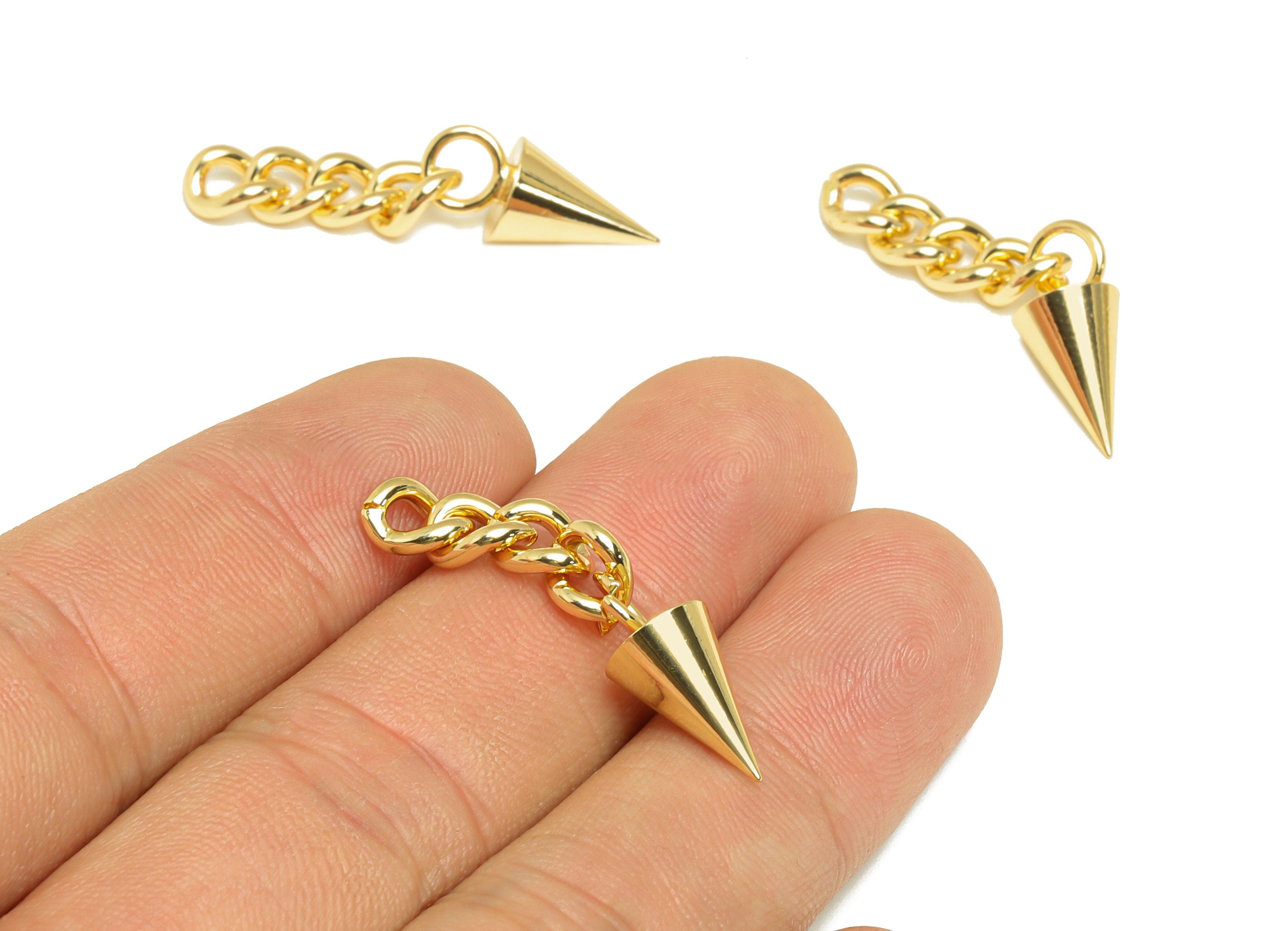 Brass Awl Chain Charm - Awl Earring Charm - Brass Cone Pendant - Spite Chain Extender Chain - 18K Real Gold Plating - 30.5x7.8x7mm - RGP7063 - DOMEDBAZAAR
