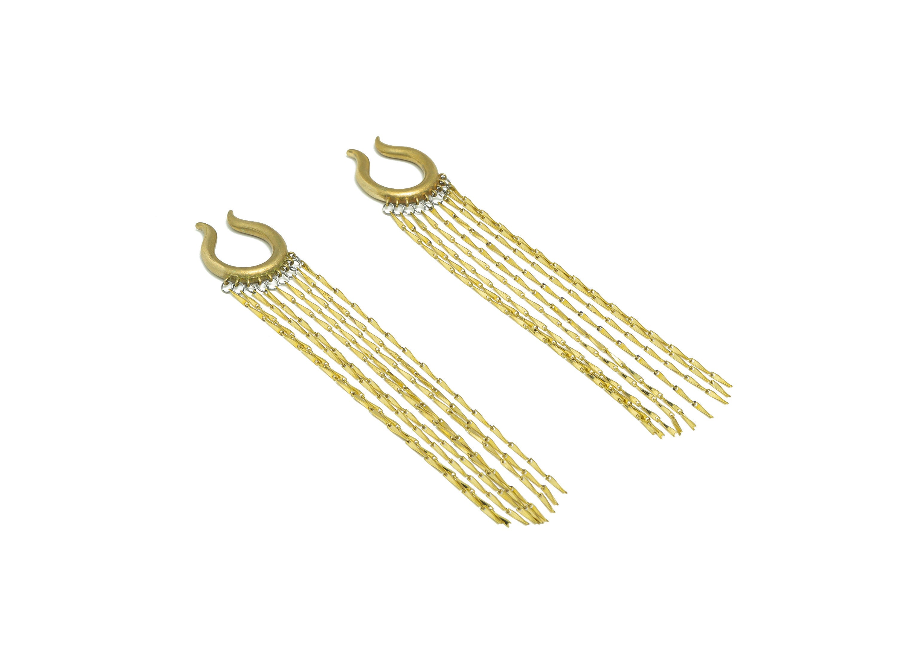 Brass Tassel Cuff Earring - Brass Hoop Tassel Ear Cuff - Brass Link Earring Cuff - Tassel Earring Finding - 117x20x3.7mm - PP9262 - DOMEDBAZAAR