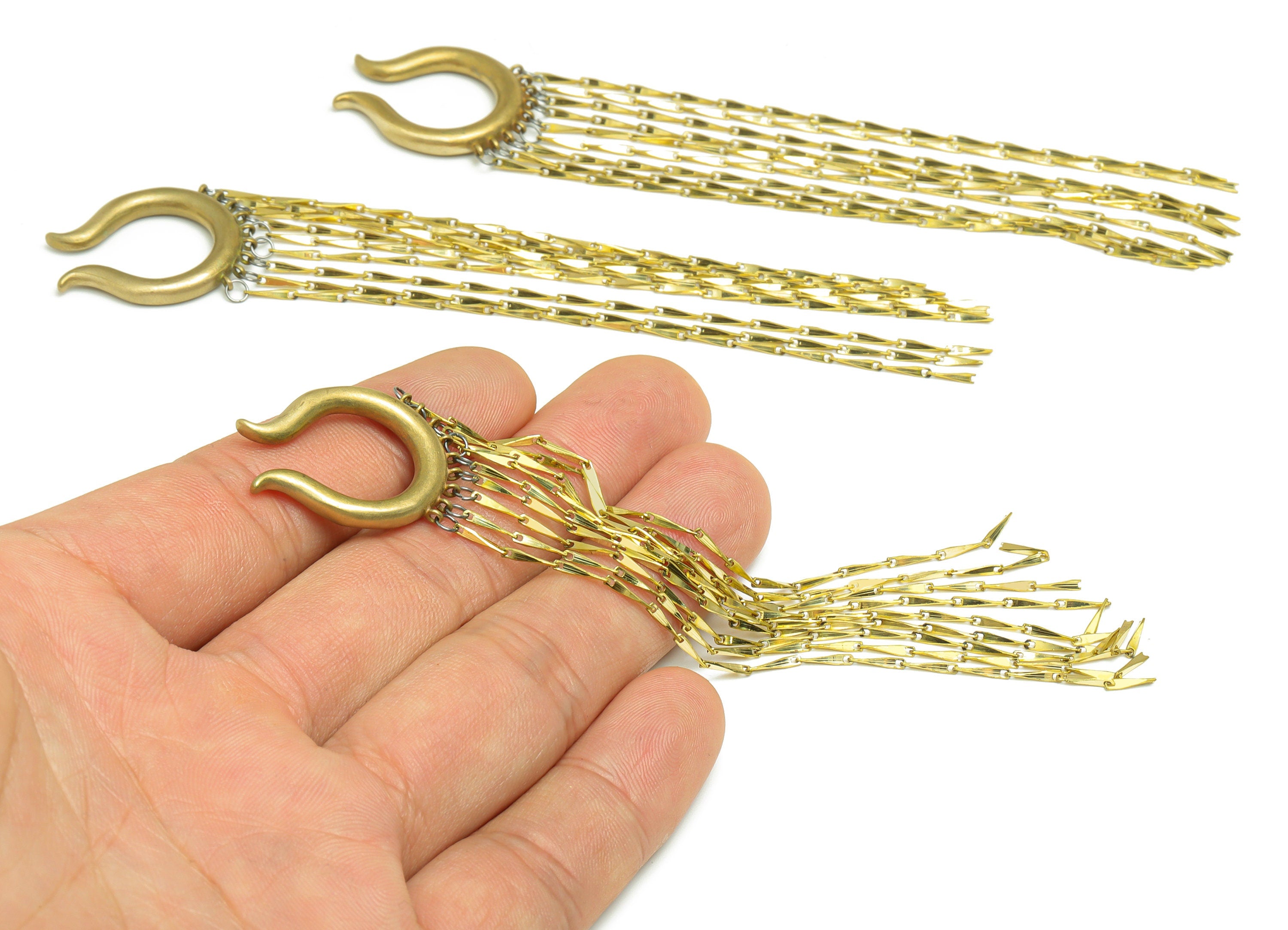 Brass Tassel Cuff Earring - Brass Hoop Tassel Ear Cuff - Brass Link Earring Cuff - Tassel Earring Finding - 117x20x3.7mm - PP9262 - DOMEDBAZAAR