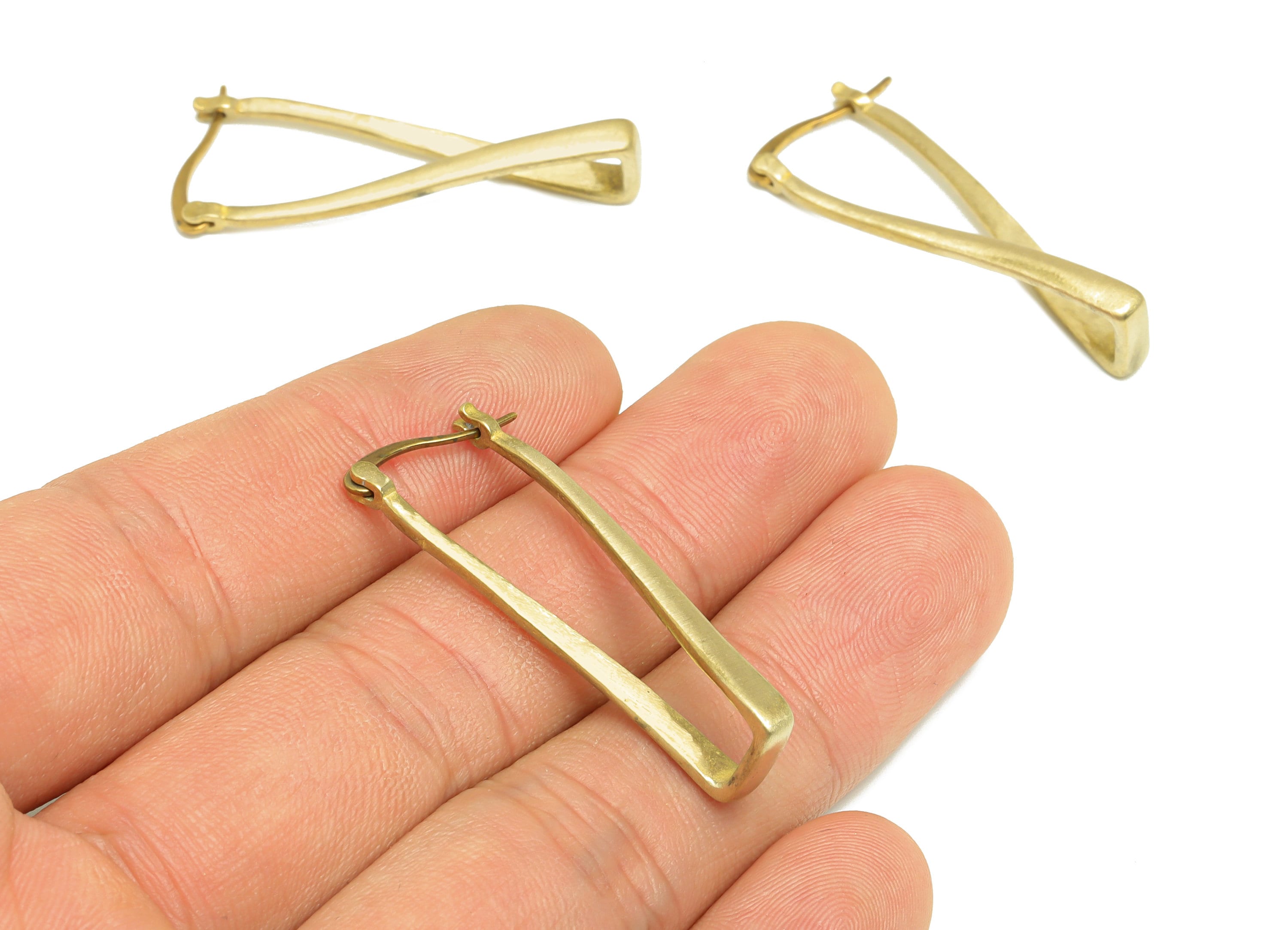 Brass Hinged Back Wire Earring - Raw Brass Rectangle Clasp Earring - Brass Hinged Clasp Back - Geometry Hinged Back - 38.4x11.6x3mm- PP9260 - DOMEDBAZAAR