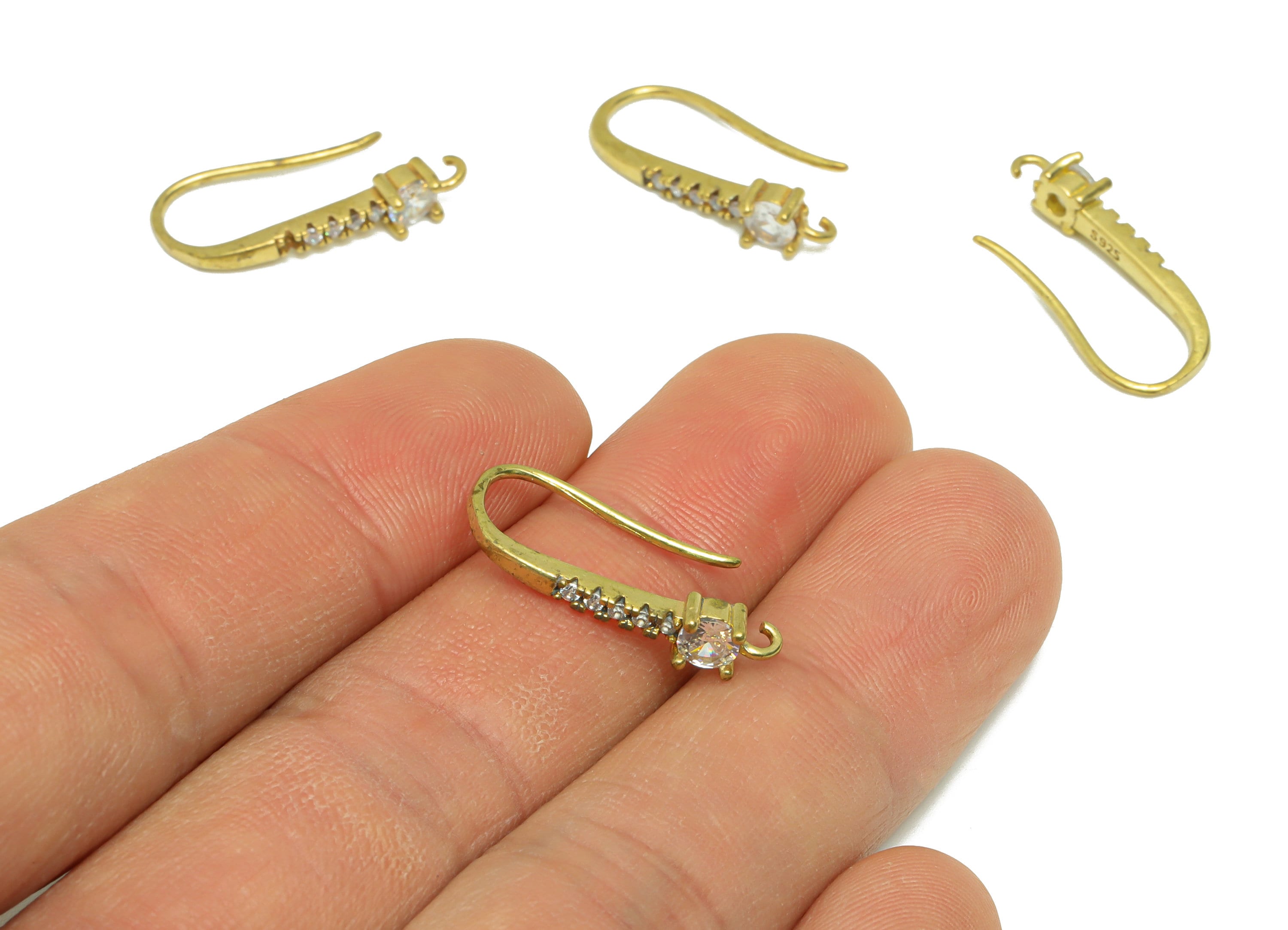 Brass Wire Hook Earring - Raw Brass Zircon Wire Hook Earring - Brass Bead Earring Wire - Brass Ear Wire - 22.24x8.85x4.17mm- PP9163 - DOMEDBAZAAR