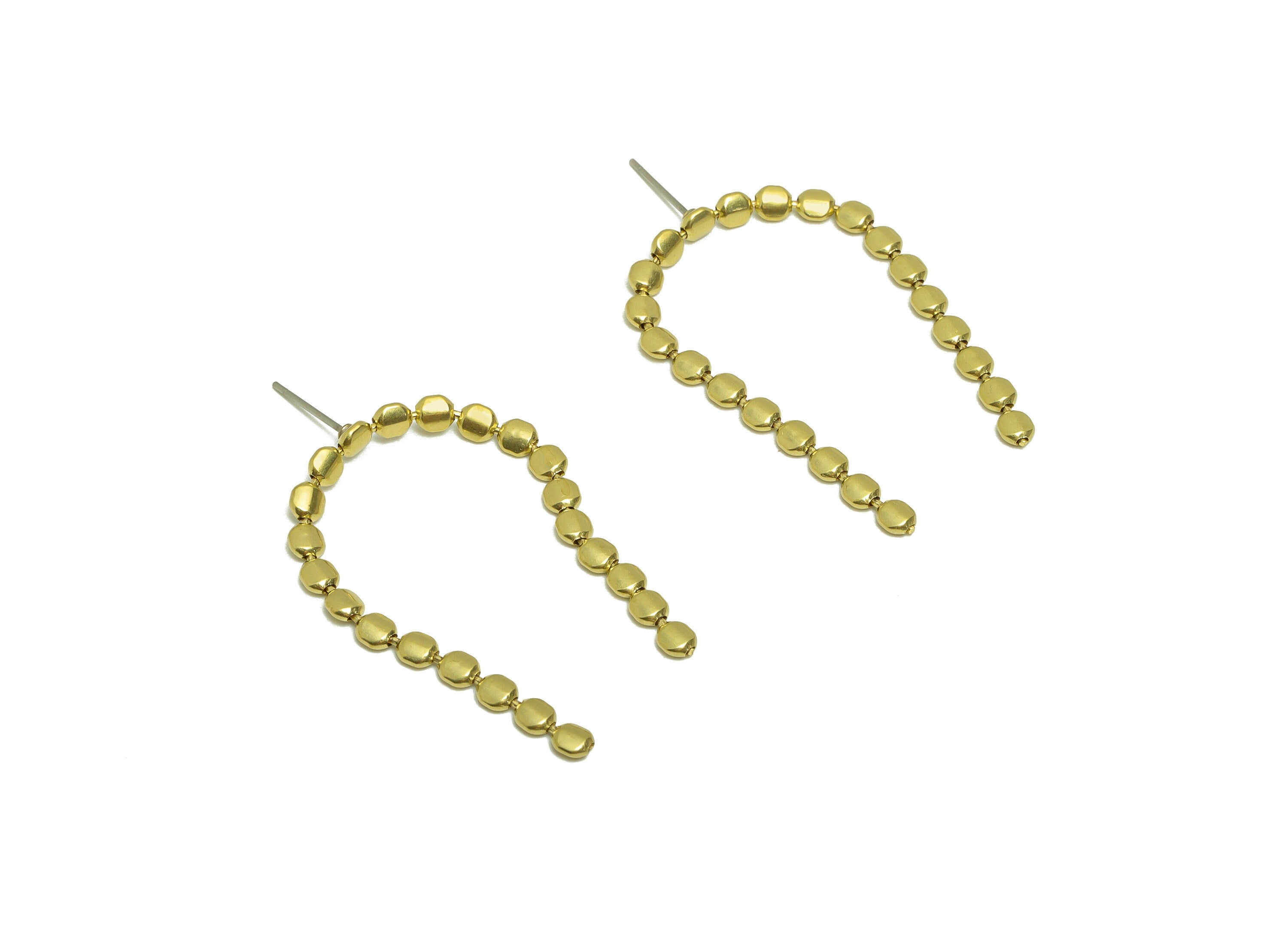 Brass Dangle Earring Post - Brass Beads Tassel Earring Stud - Brass Snake Chain Earring Post - Beads Earring Post - 45.2x15.5x1.8mm- PP8869 - DOMEDBAZAAR