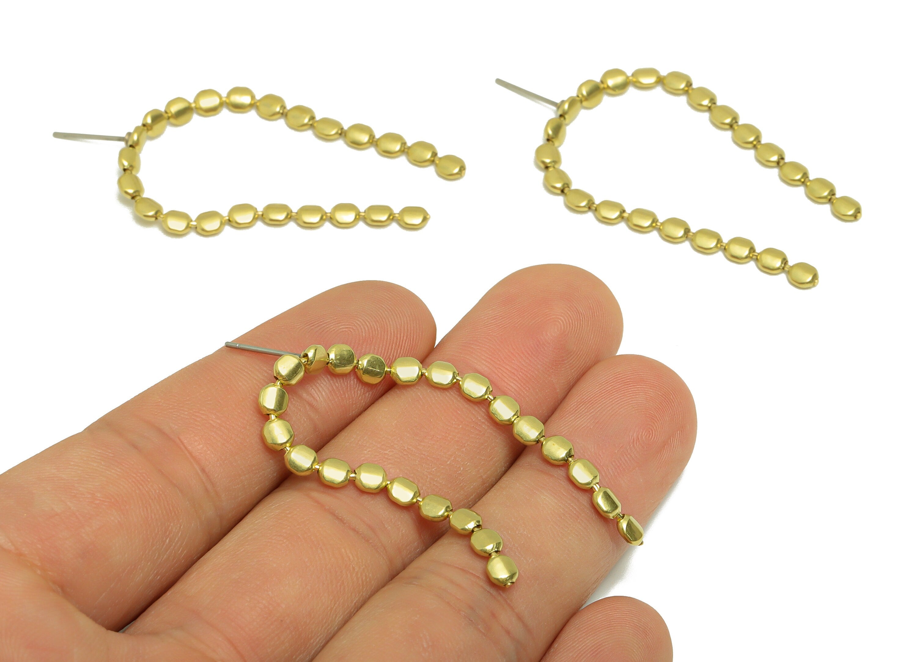 Brass Dangle Earring Post - Brass Beads Tassel Earring Stud - Brass Snake Chain Earring Post - Beads Earring Post - 45.2x15.5x1.8mm- PP8869 - DOMEDBAZAAR