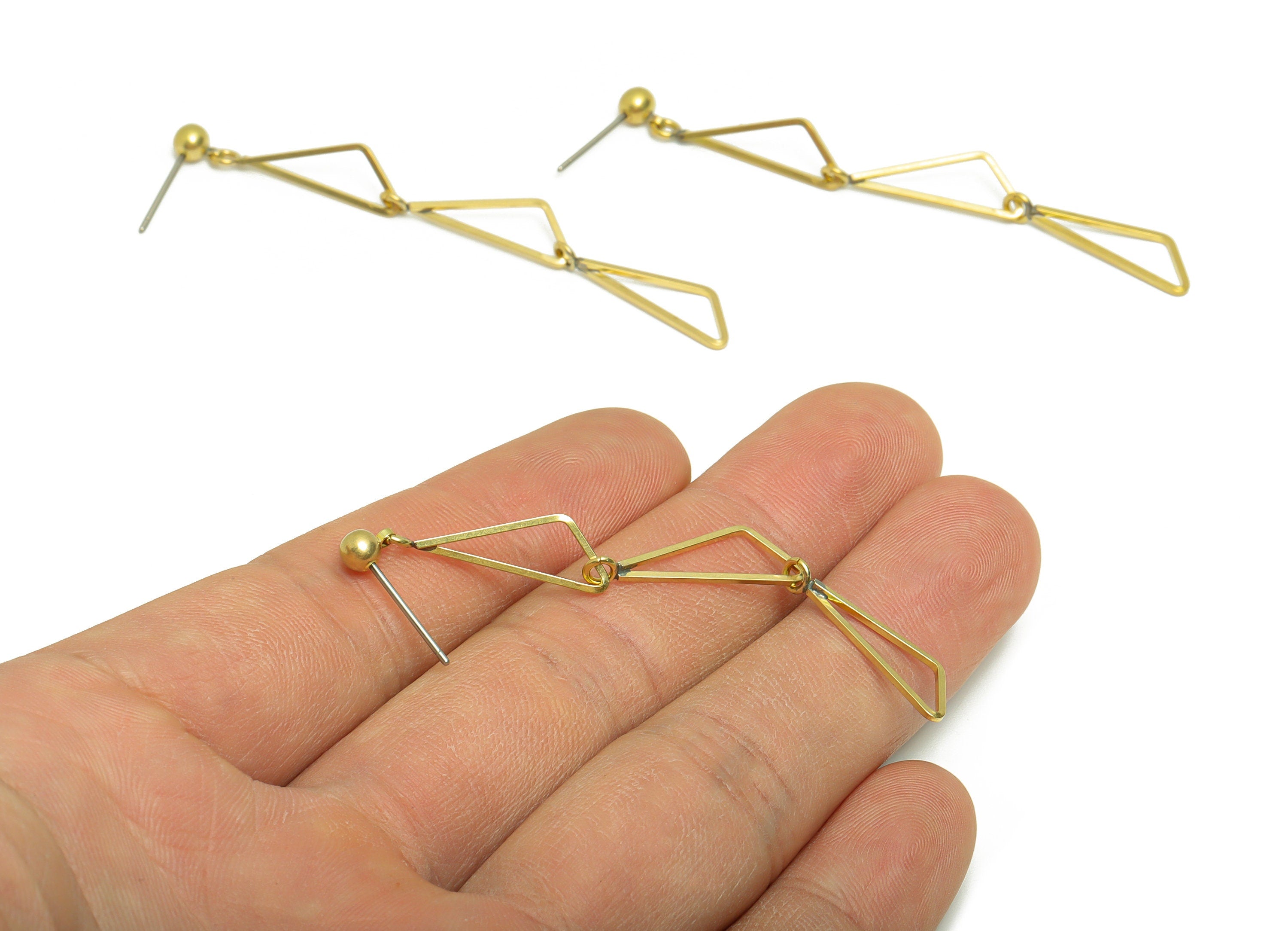 Brass Triangle Dangle Earring Post - Brass Tassel Earring Stud - Brass Triangle link Earring Post - Geometry Earring Post - 63x6x1mm -PP8855 - DOMEDBAZAAR