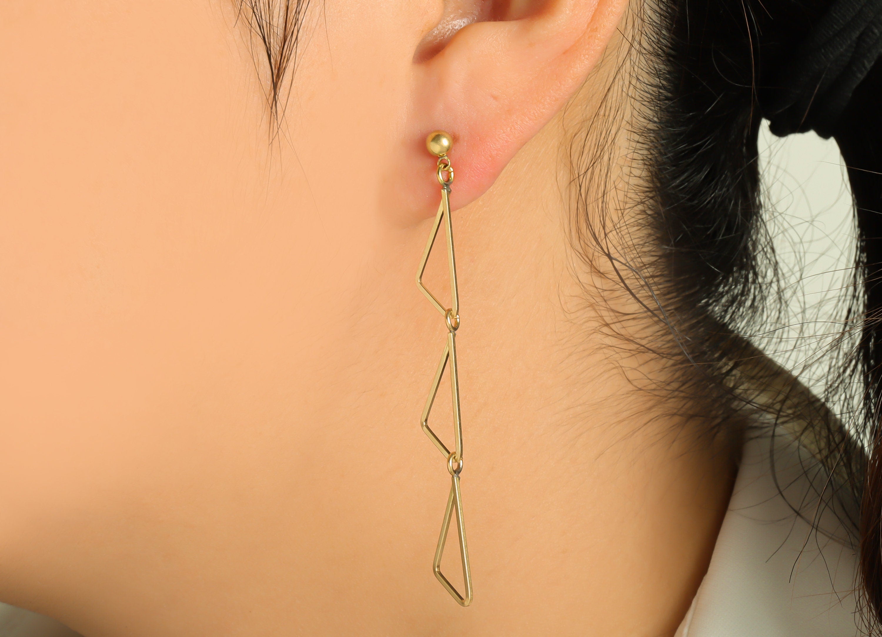 Brass Triangle Dangle Earring Post - Brass Tassel Earring Stud - Brass Triangle link Earring Post - Geometry Earring Post - 63x6x1mm -PP8855 - DOMEDBAZAAR