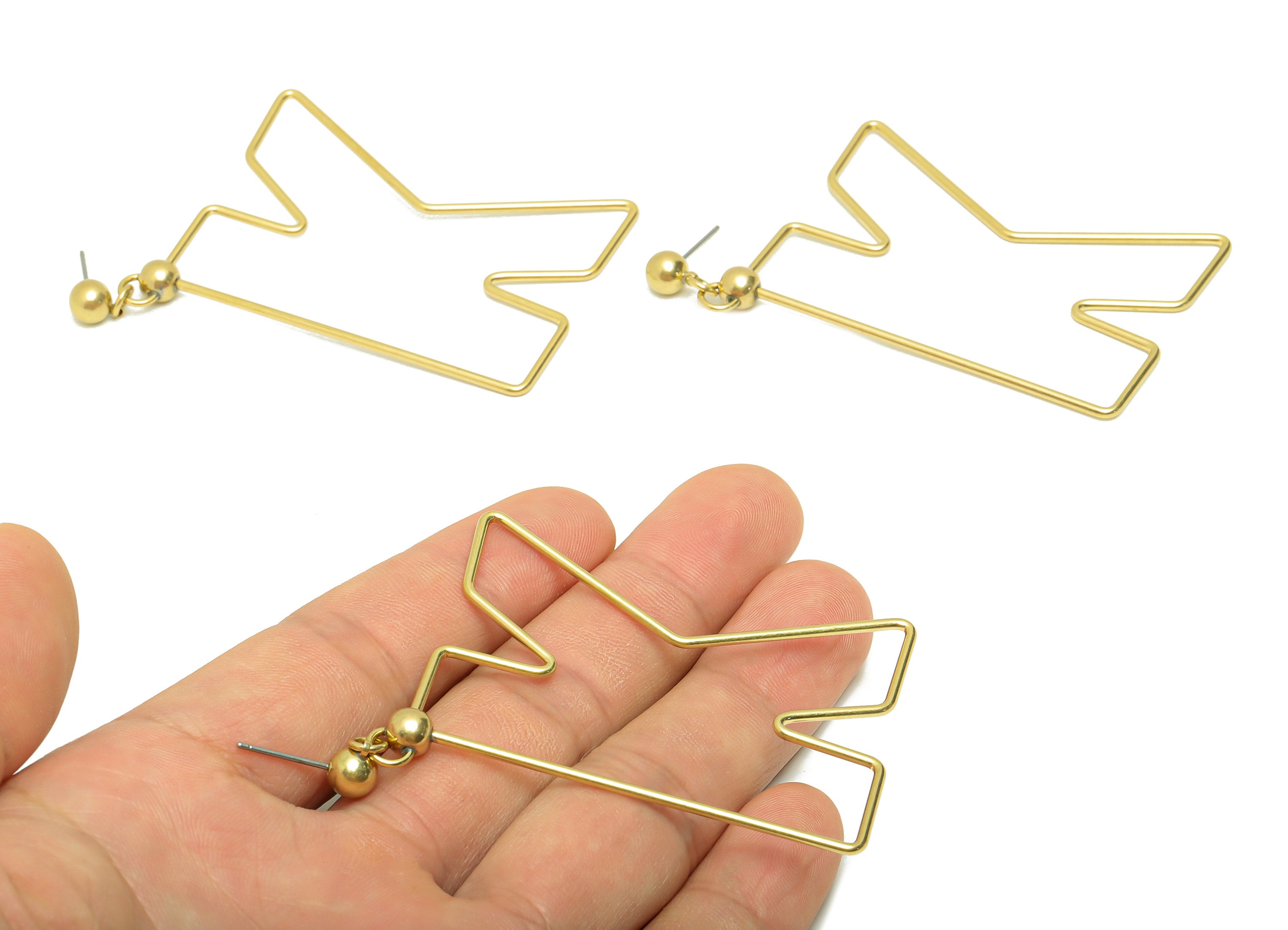 Brass Dangle K Wire Earring Post - Brass Letter Earring Stud - Brass K Earring Post - Link Letter K Earring Post - 66.96x44.37x1.5mm -PP8843 - DOMEDBAZAAR