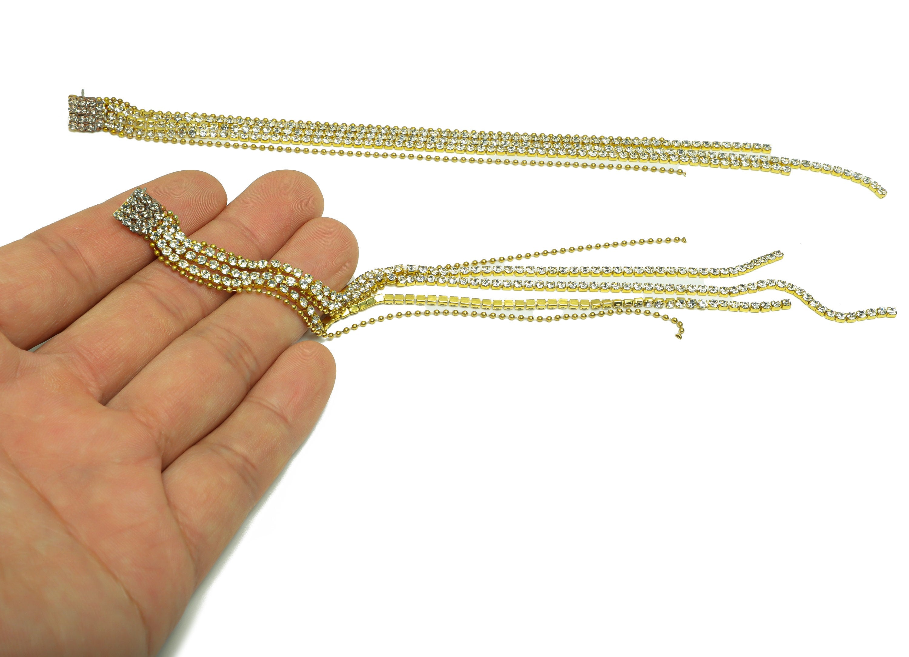 Brass Square CZ Tassel Earring Stud - Brass Zircon Tassel Earring Post - Minimalist Long Chain Hanging - Tassel Post - 190x8x2mm - PP9222 - DOMEDBAZAAR