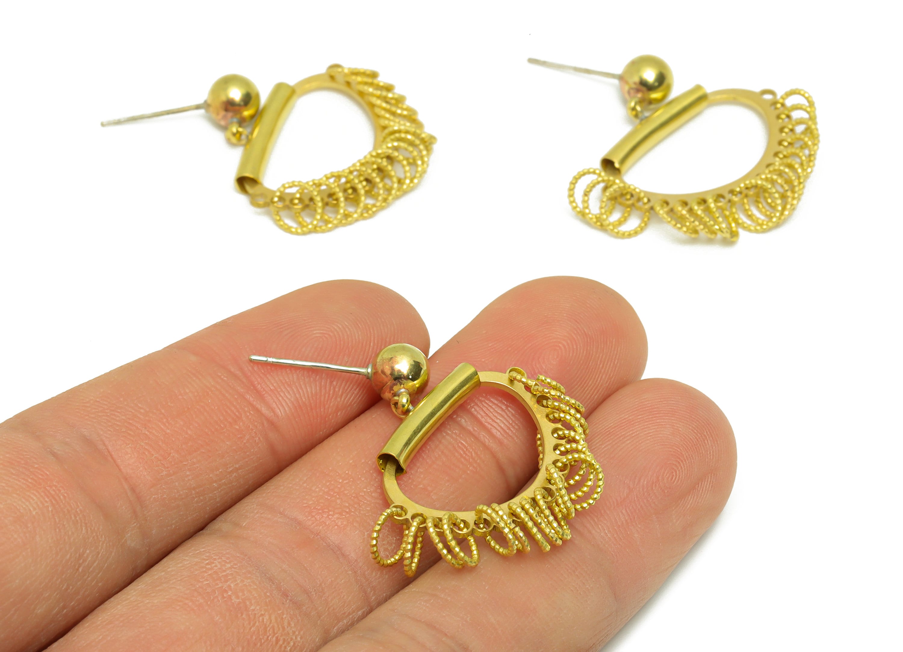 Ball Rings Dangle Earring Stud - Raw Brass Rings Earring Post - Geometry Copper Pipe Earring Post - Rings Earring Post -30x23x3mm-PP9230 - DOMEDBAZAAR