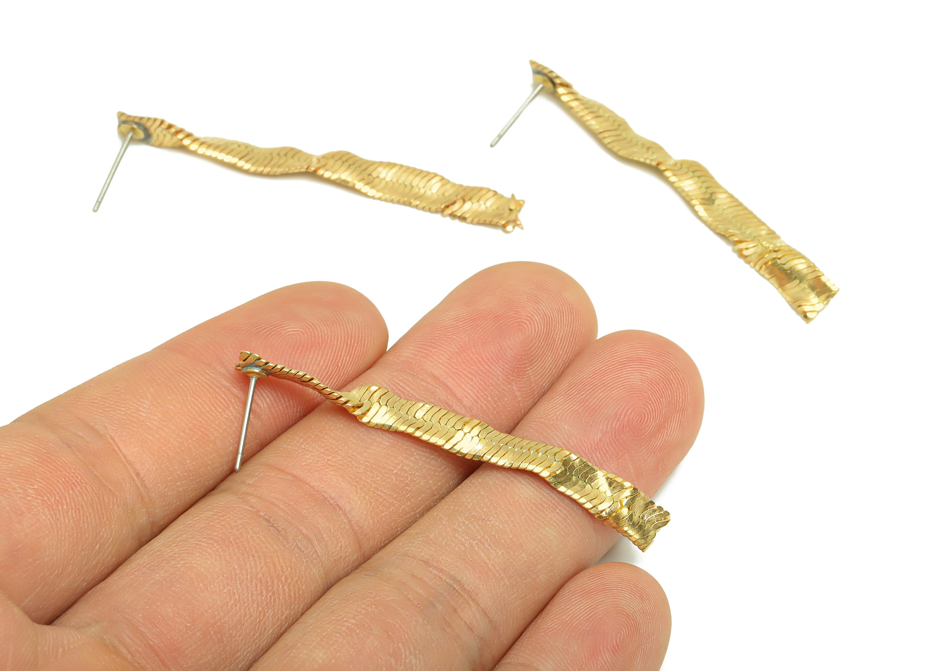 Brass Mesh Earring Post - Brass Wavy Tassel Earring Stud - Brass Hammered Mesh Earring Post -Brass Wire Earring Post - 49.1x5x1.4mm -PP8864 - DOMEDBAZAAR