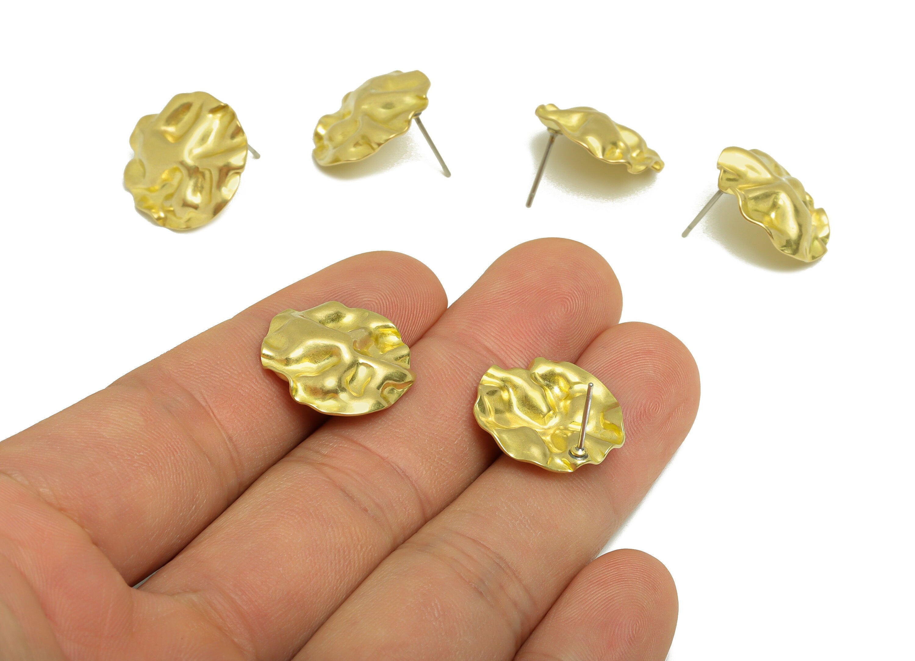 Hammered Round Earring Post - Brass Wavy Circle Earring Stud - Brass Hammered Earring Post - Irregular Earring Post - 18x18x1.69mm -PP8871 - DOMEDBAZAAR