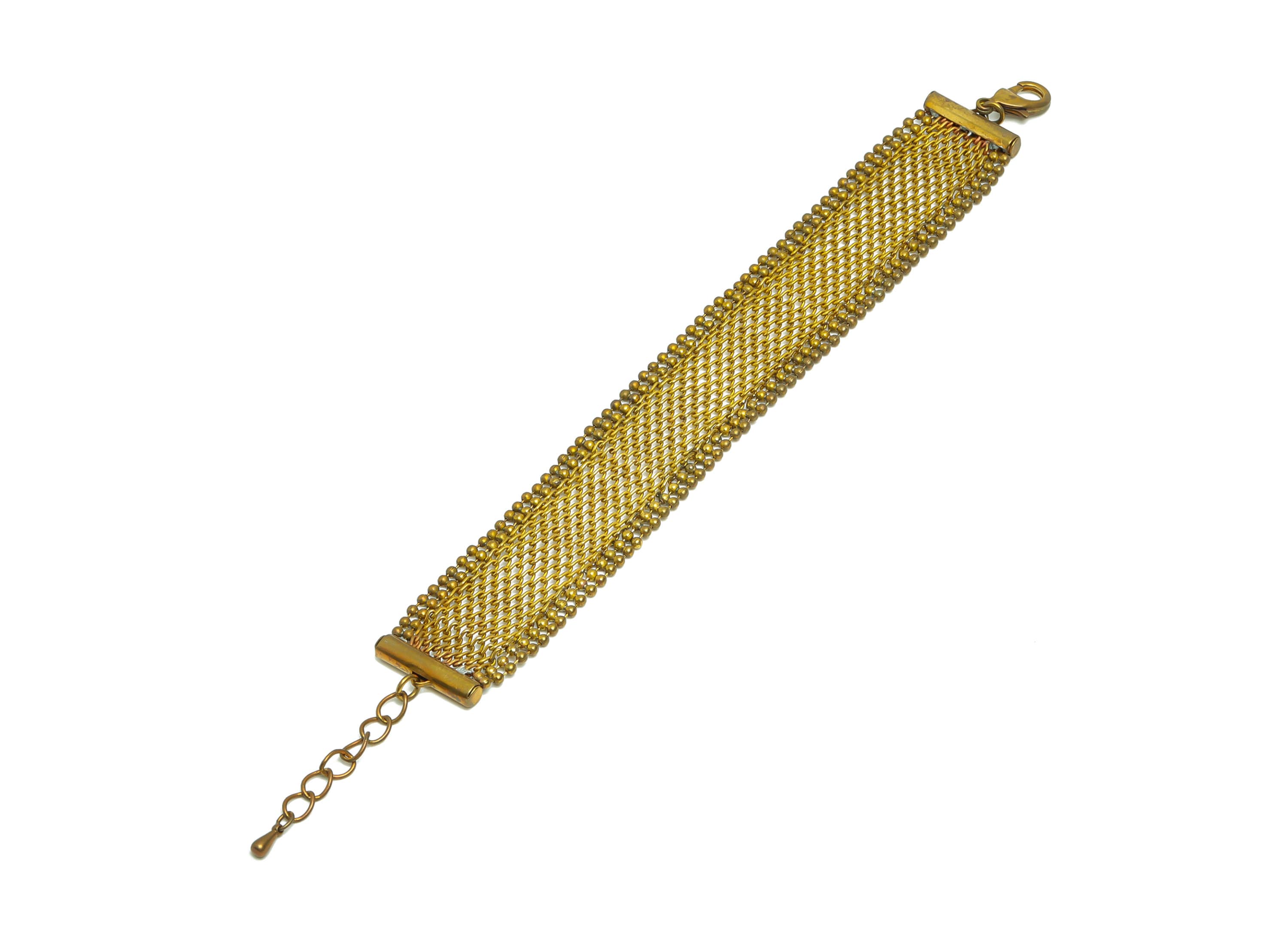 Brass Mesh Bracelet - Brass Mesh Ball Beads Bracelet - Brass Weave Mesh Bracelet - For Bracelet - Jewelry Supplies- 210x23.63x2mm -PP8890 - DOMEDBAZAAR