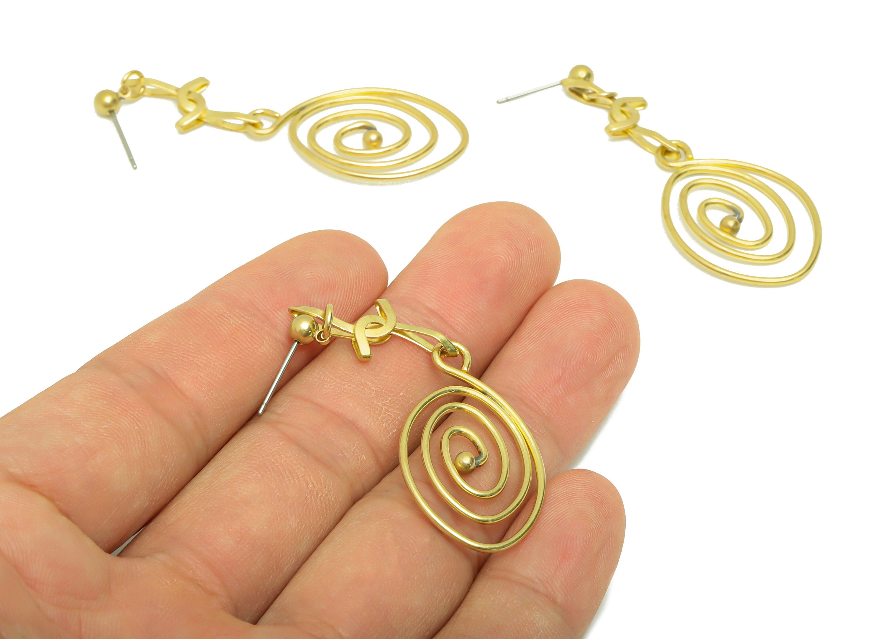 Brass Dangle Earring Post - Brass Twine Wire Earring Stud - Brass Wire Earring Post - Ball Earring Post - 56.66x19.53x1.28mm -PP8852 - DOMEDBAZAAR
