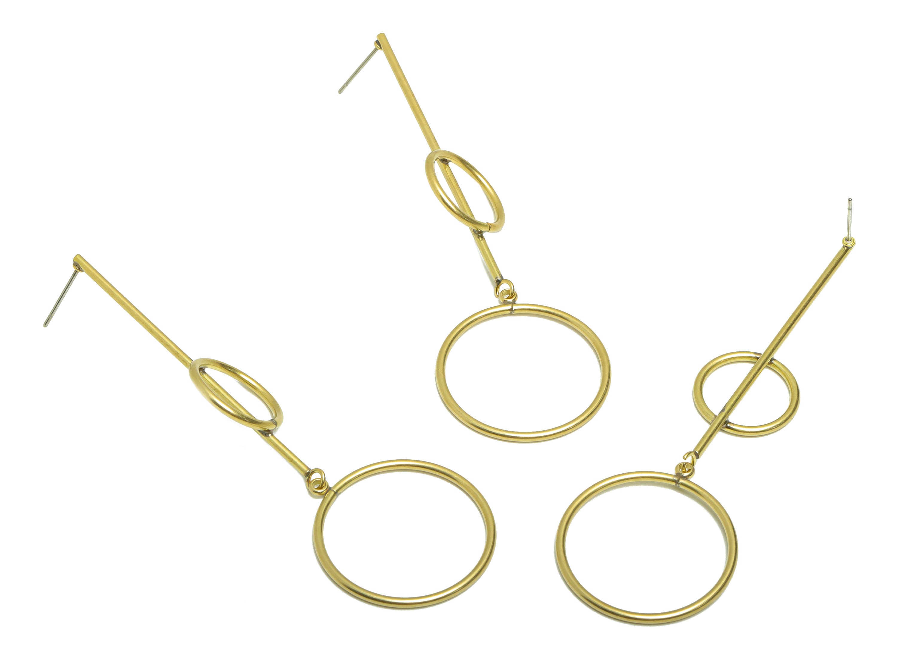 Brass Stick Wire Post - Brass Bar Earring Stud - Brass Double Round Wire Earring Post - Circle Earring Post - 78.96x25.9x1.5mm -PP8877 - DOMEDBAZAAR