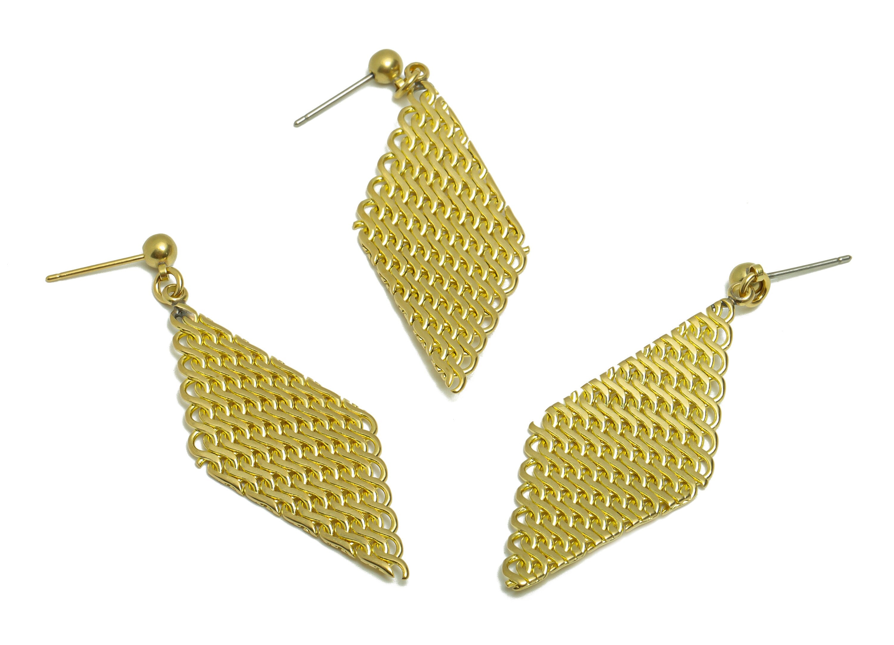Brass Mesh Earring Post - Brass Diamond Mesh Earring Stud - Weave Mesh Earring Post - Geometry Earring Post - 46.37x19.27x1.26mm -PP8856 - DOMEDBAZAAR