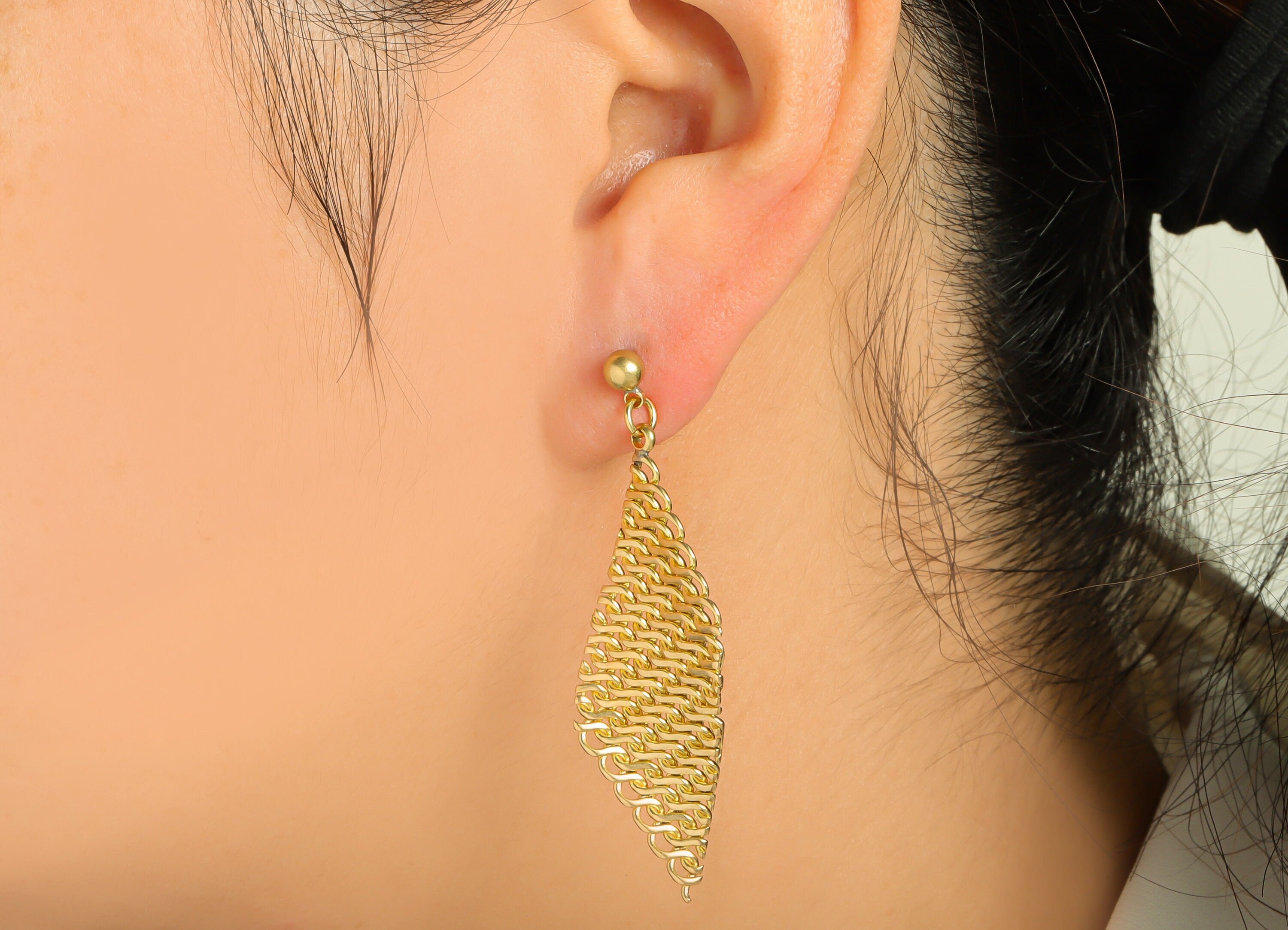 Brass Mesh Earring Post - Brass Diamond Mesh Earring Stud - Weave Mesh Earring Post - Geometry Earring Post - 46.37x19.27x1.26mm -PP8856 - DOMEDBAZAAR