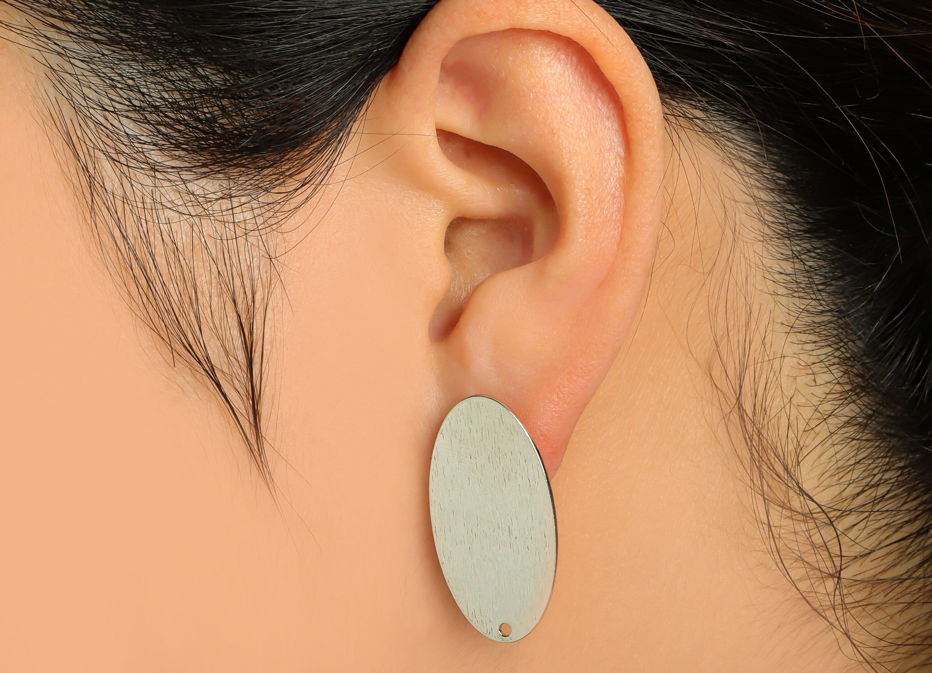 Brass Oval Textured Earring Stud - Silver Textured Earring Post - Textured Geometry Earring Post - Silver Tone Plating - 29x15x1mm - PP3020S - DOMEDBAZAAR