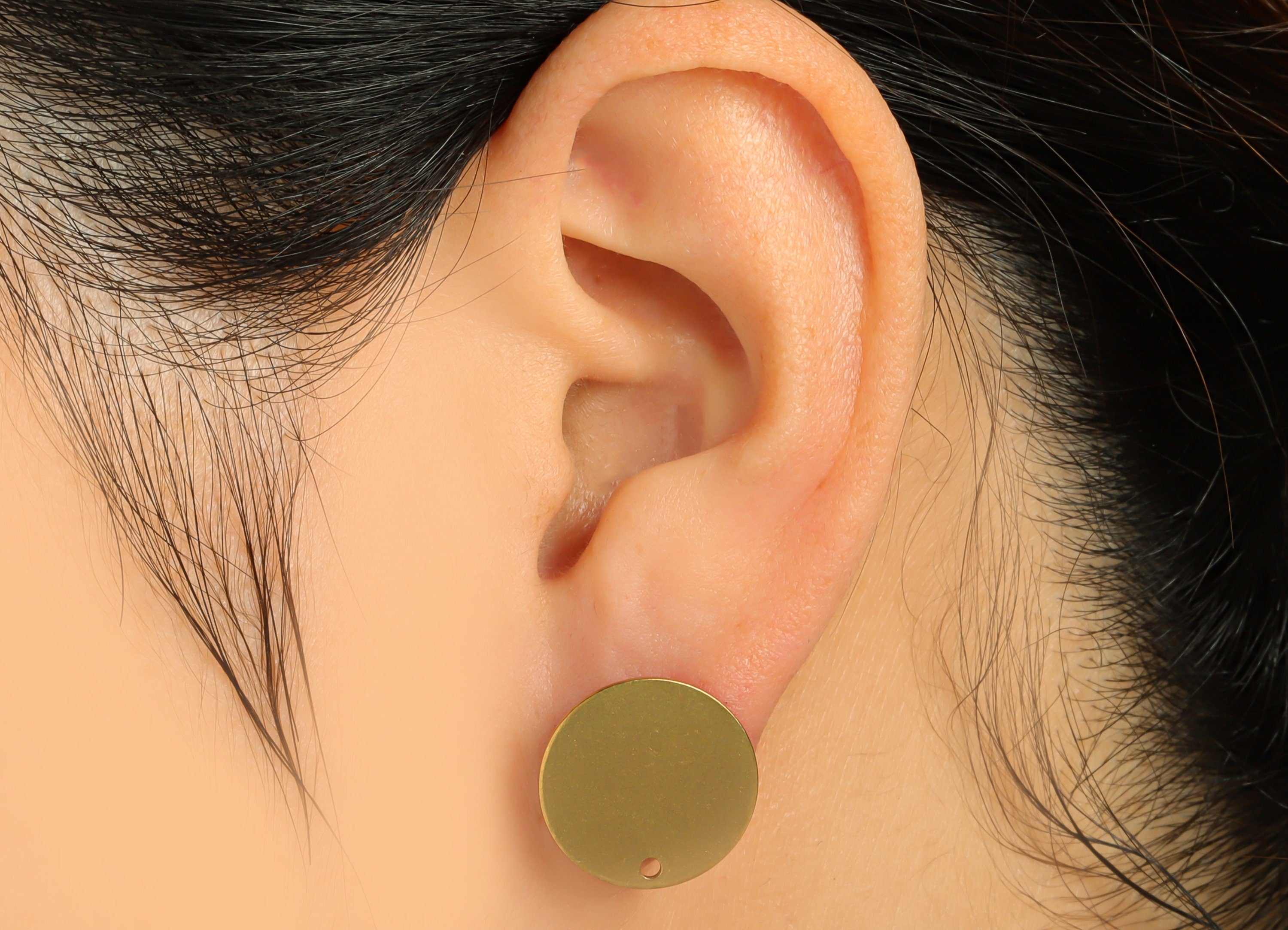 Brass Round Earring Post - Brass Round Earring Post - Raw Brass Earring Post - Brass Earring Post With Hole - 16x16x0.55mm - PP3537 - DOMEDBAZAAR