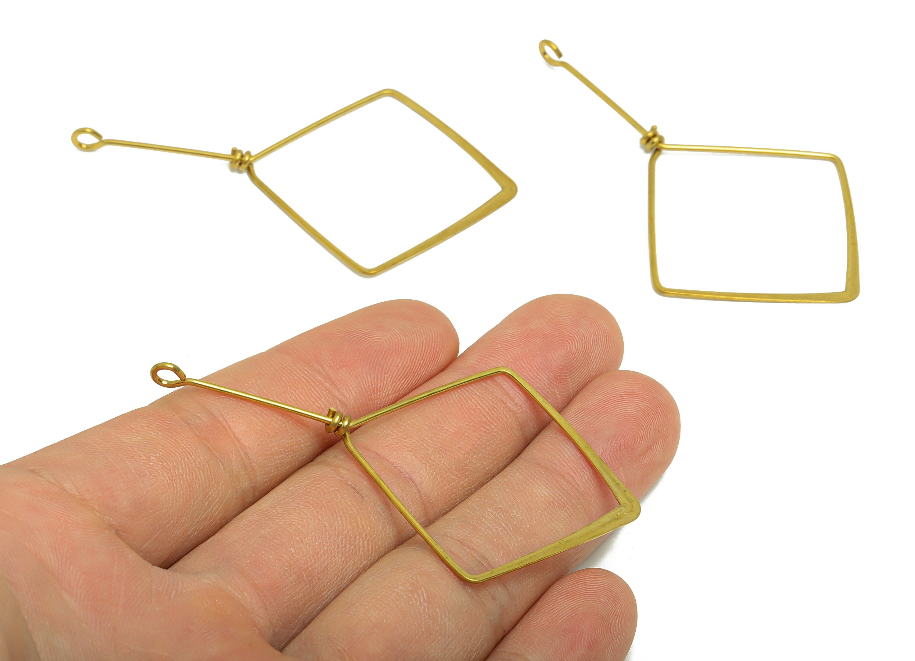 Brass Wire Square Earring Charm - Brass Hammered Wire Earring Charm - Brass Geometry Wire Earring Pendant - 68.61x39.69x0.83mm - PP9099 - DOMEDBAZAAR