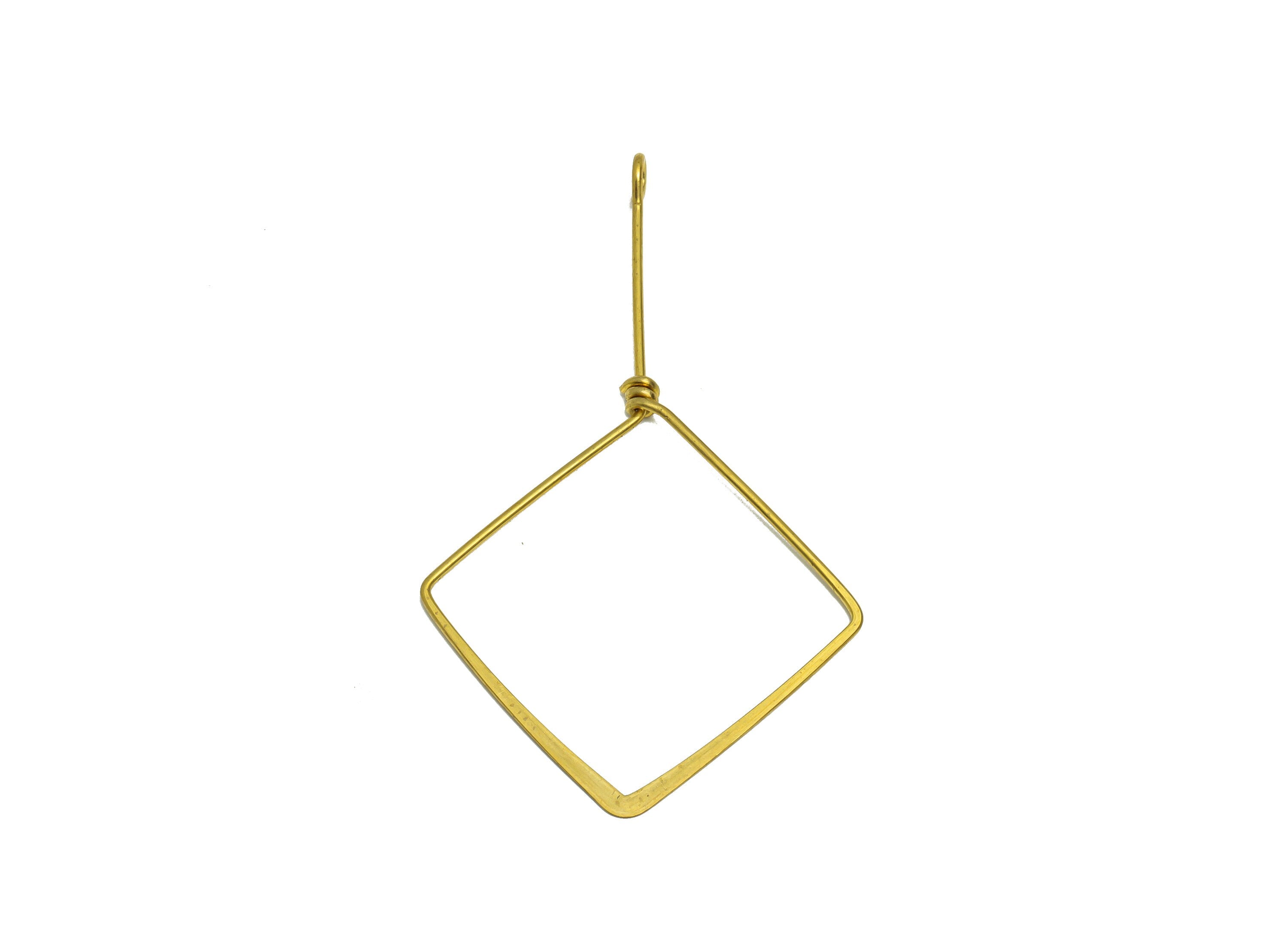 Brass Wire Square Earring Charm - Brass Hammered Wire Earring Charm - Brass Geometry Wire Earring Pendant - 68.61x39.69x0.83mm - PP9099 - DOMEDBAZAAR