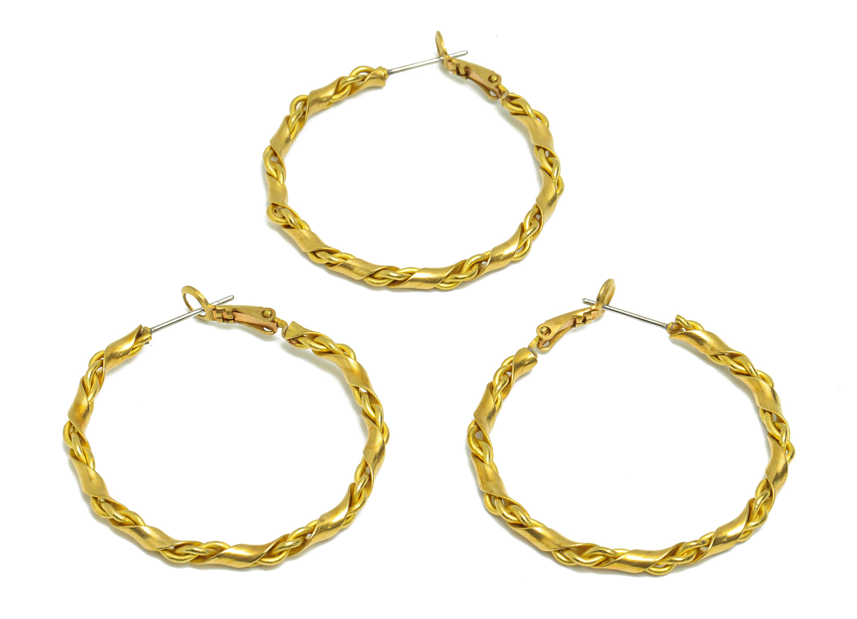 Rope Wire Round Earring - Brass Lock Earring - Brass Weave Chain Clasp Earring - Brass English Lock Earring - 40x40x3mm - PP9418 - DOMEDBAZAAR