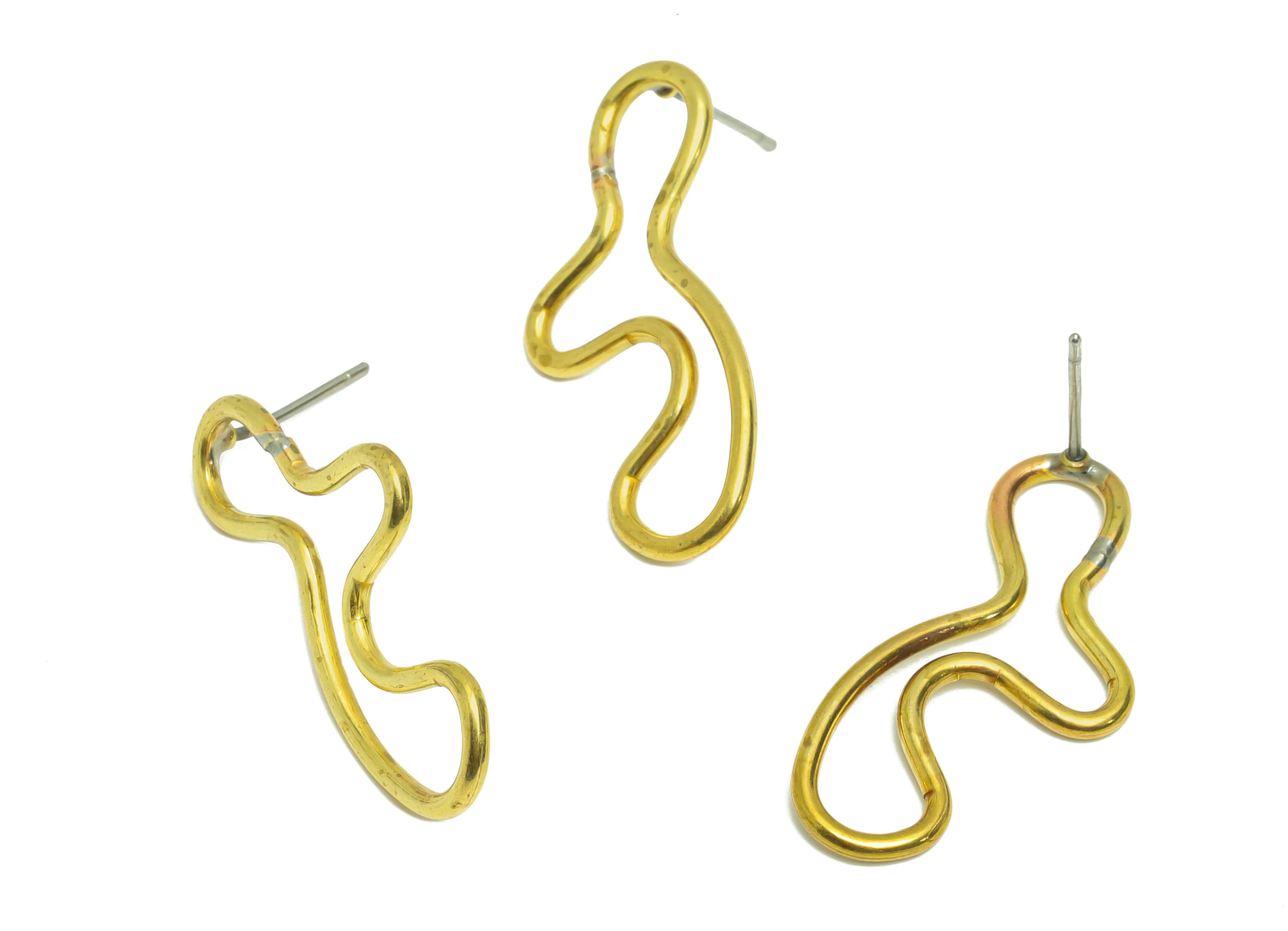 Brass Wire Earring Post - Brass Bent Wire Earring Stud - Brass Twine Wire Irregular Earring Stud - Raw Brass Wire Post - 30x13x1mm - PP9421 - DOMEDBAZAAR