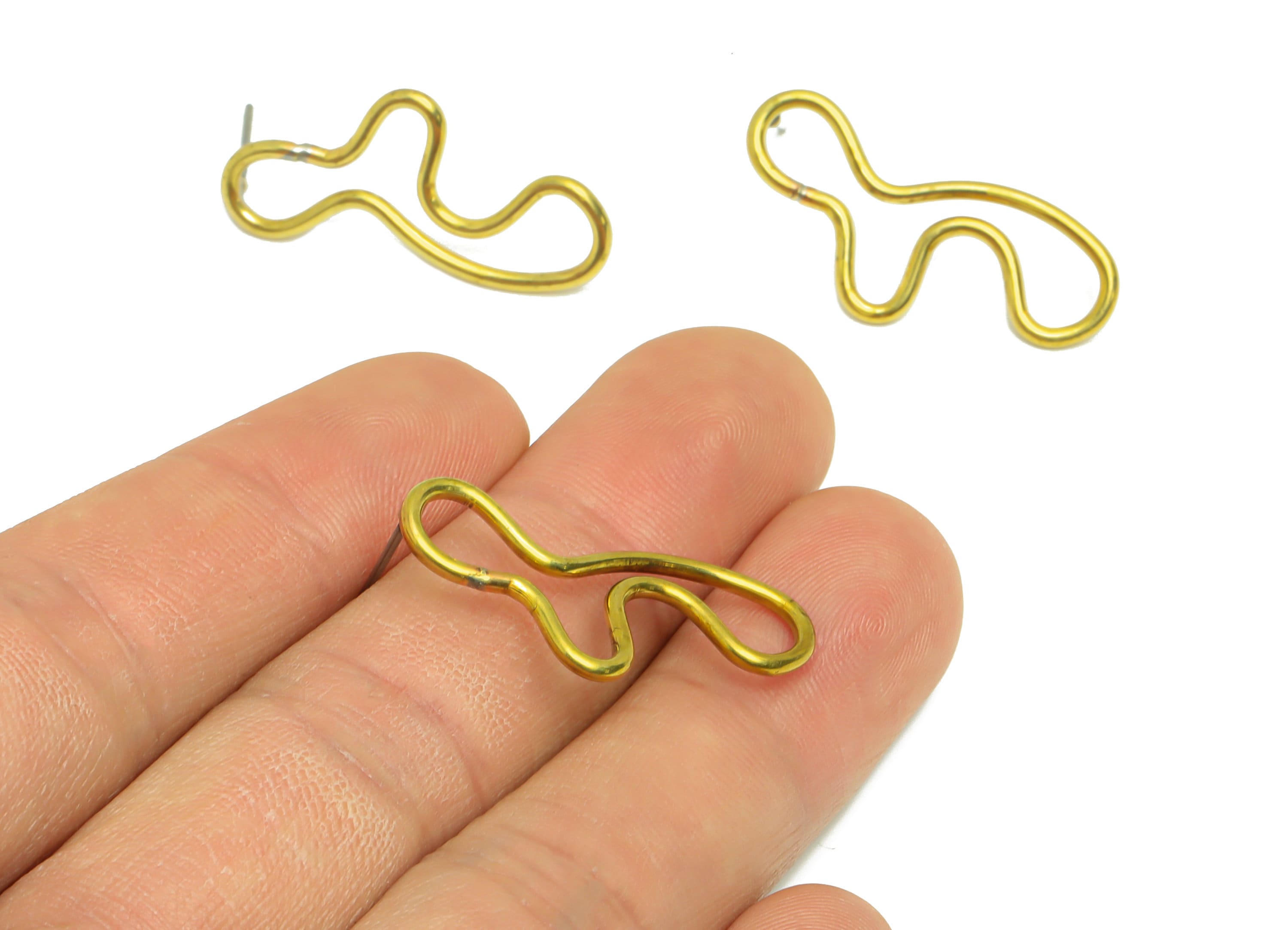 Brass Wire Earring Post - Brass Bent Wire Earring Stud - Brass Twine Wire Irregular Earring Stud - Raw Brass Wire Post - 30x13x1mm - PP9421 - DOMEDBAZAAR