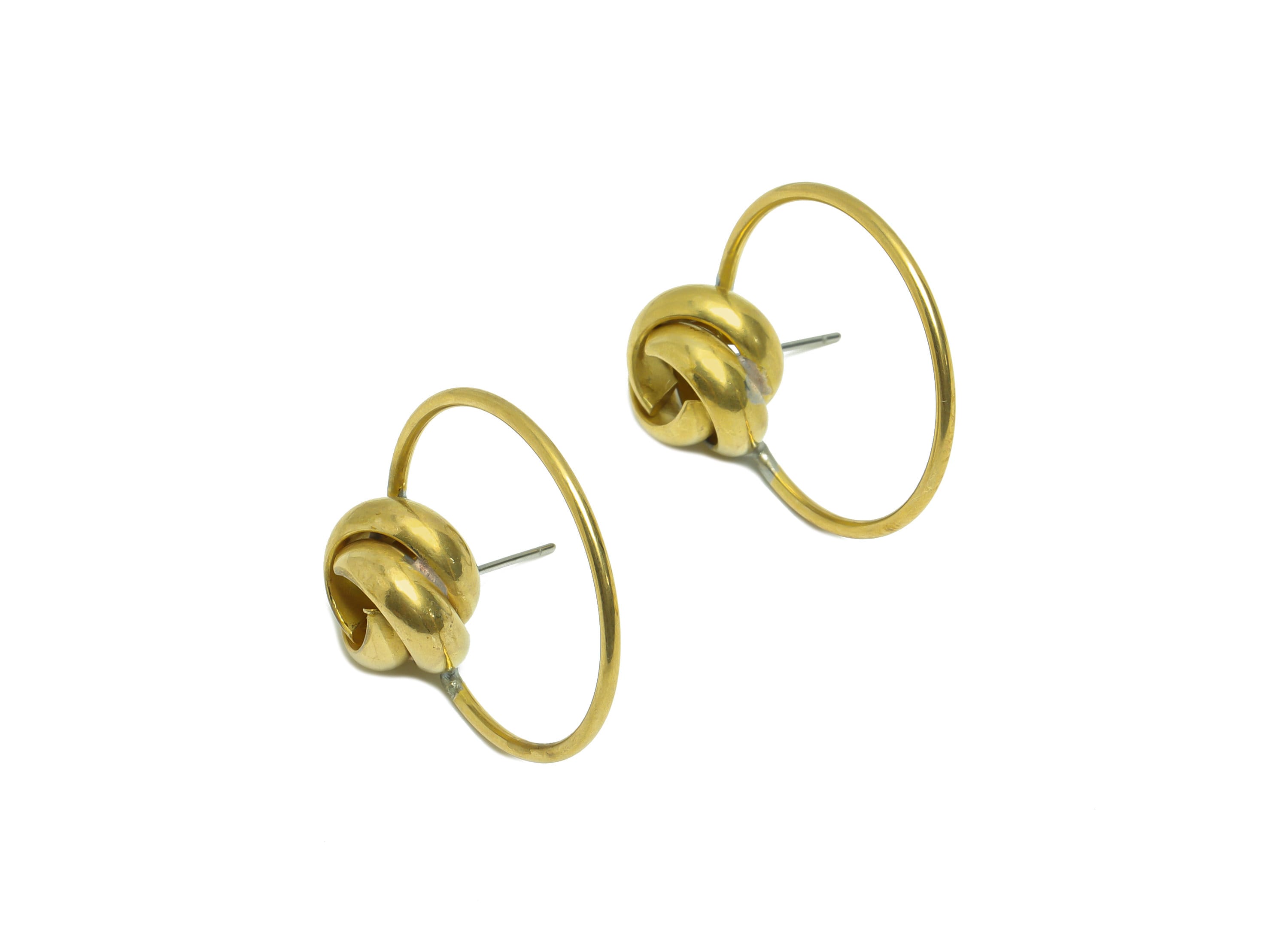 Brass Interwoven Earring Hoop - Raw Brass Ring Beads Round Wire Earring Stud - Brass Knot Beads Earring Stud - 33x28x1.32mm - PP9397 - DOMEDBAZAAR