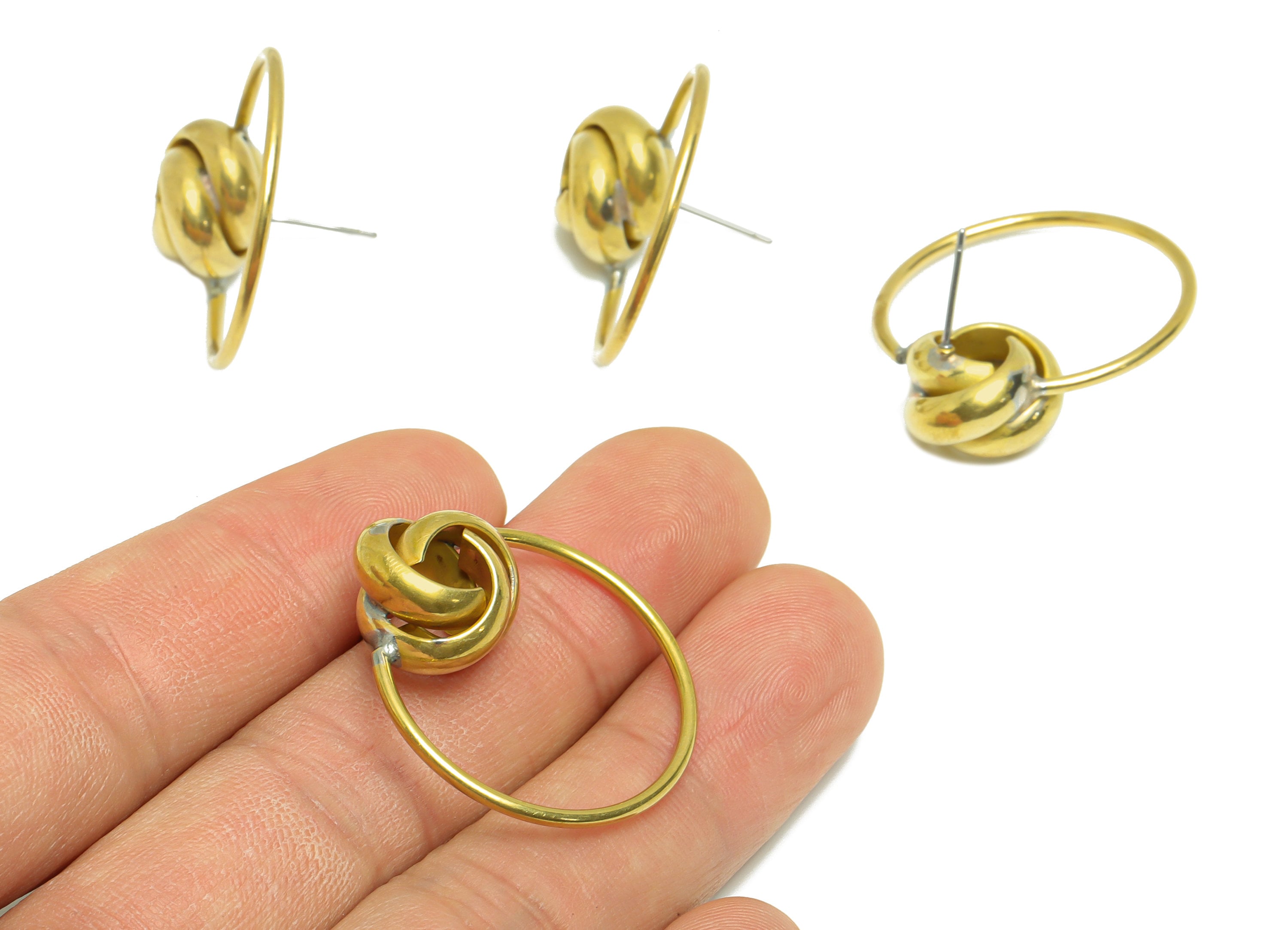 Brass Interwoven Earring Hoop - Raw Brass Ring Beads Round Wire Earring Stud - Brass Knot Beads Earring Stud - 33x28x1.32mm - PP9397 - DOMEDBAZAAR