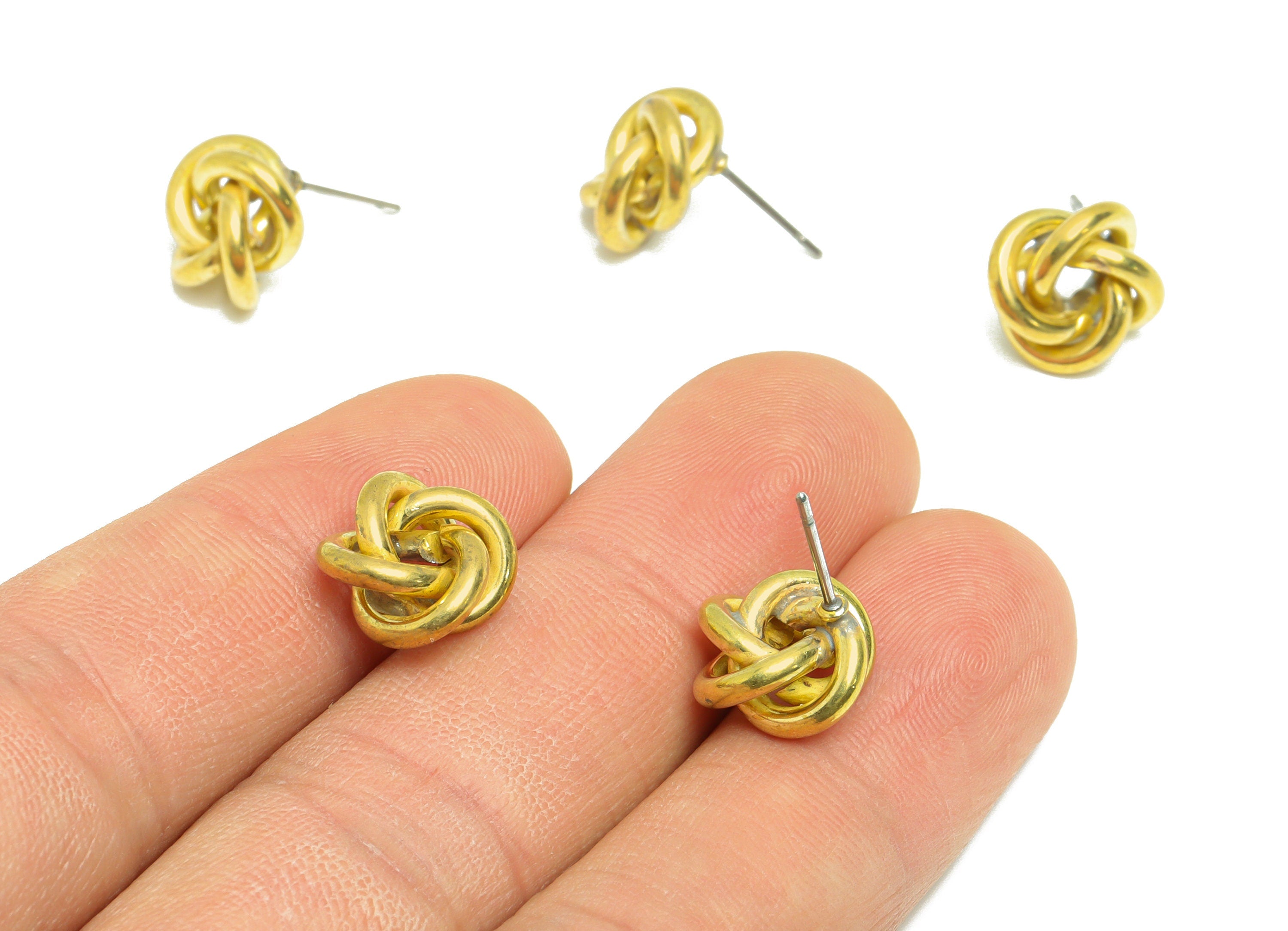 Brass Knot Interwoven Earring Post - Raw Brass Ring Beads Wire Earring Stud - Brass Knot Beads Earring Stud - 10x10x5.88mm - PP9396 - DOMEDBAZAAR