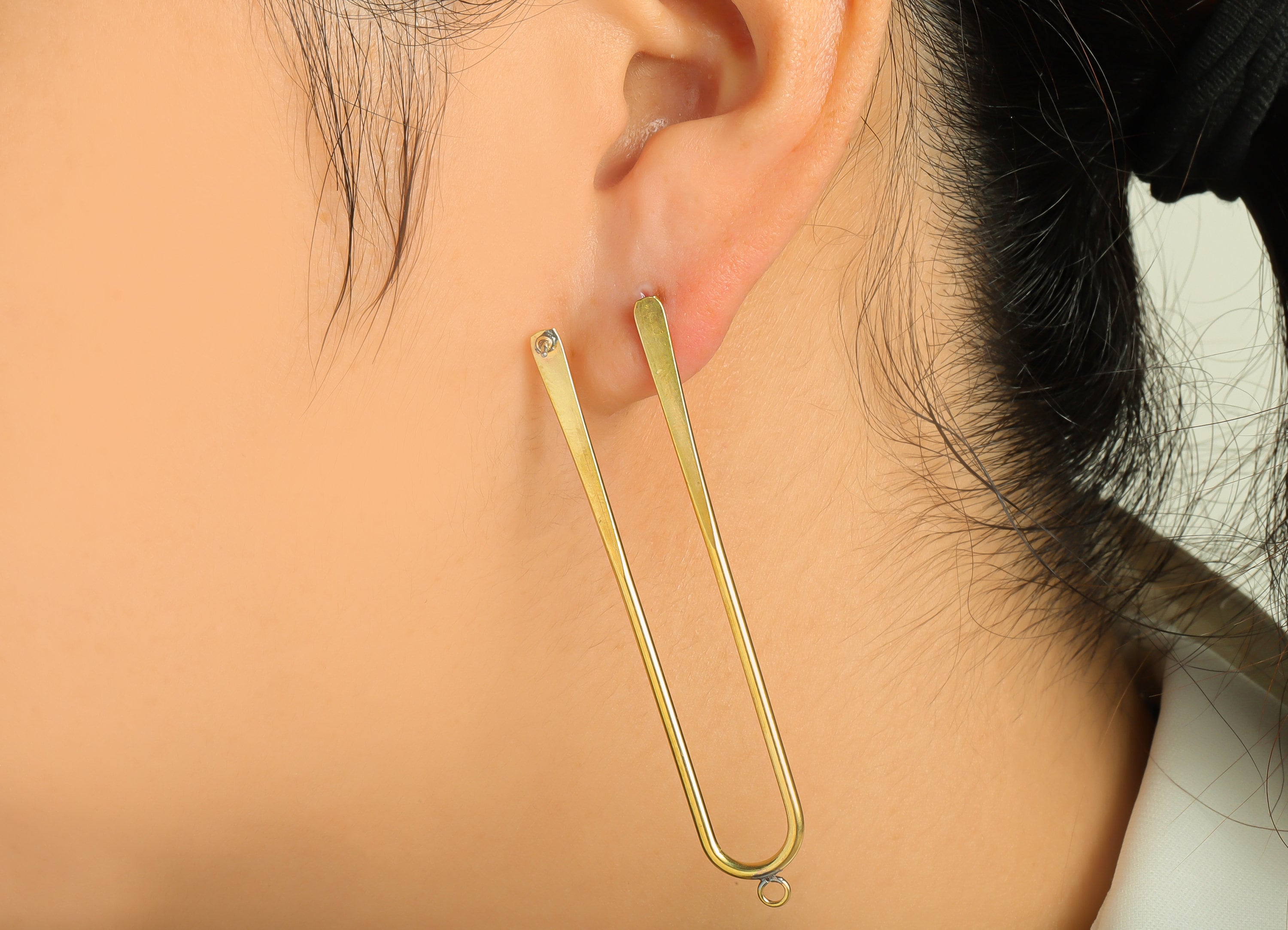 Hammered Brass Wire Earring Charm - Brass Rectangle Open U Earring - Wire Oval Rectangle Earring - For Pearl - 66.1x12x1.72mm - PP9108 - DOMEDBAZAAR