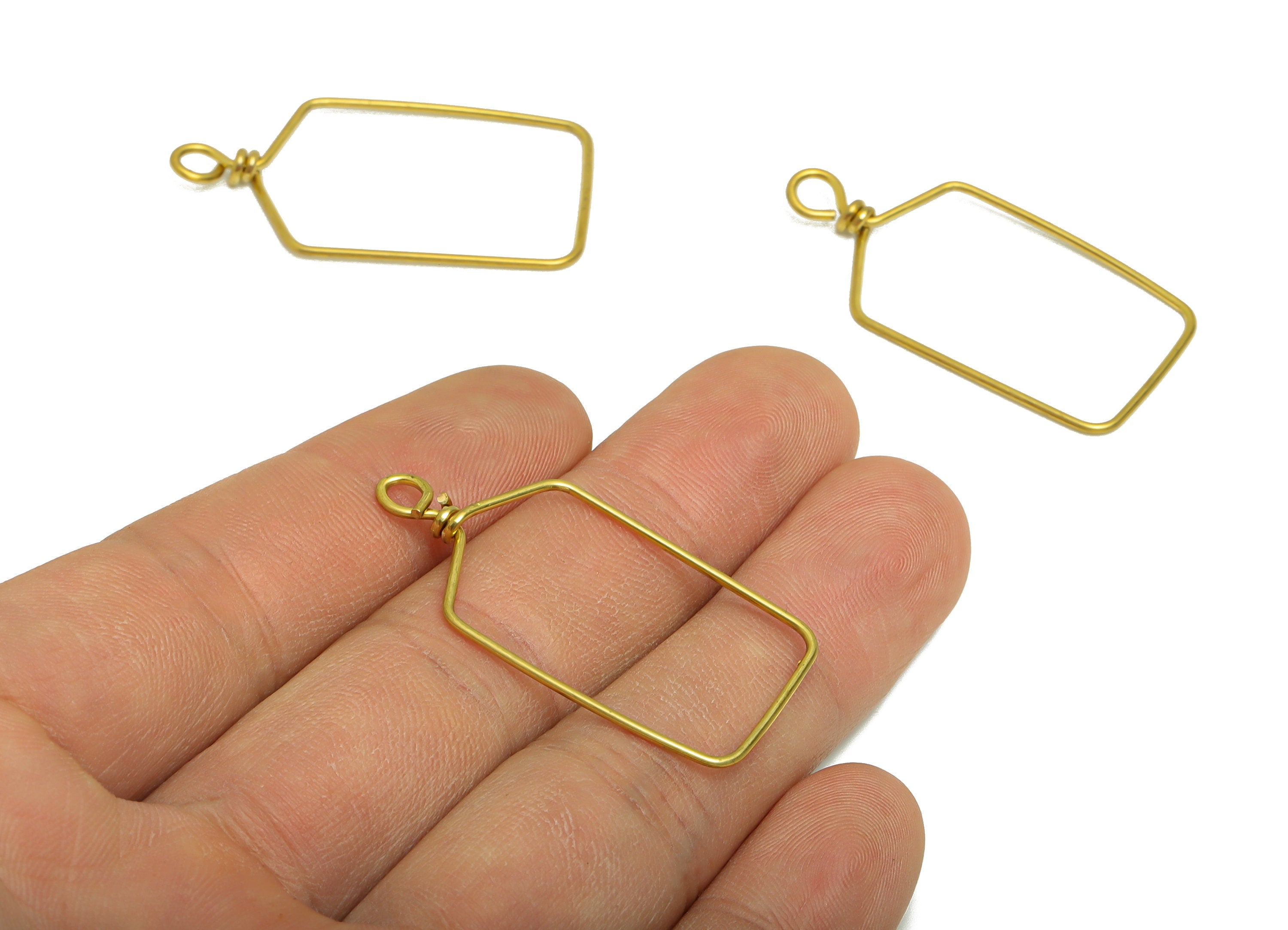 Brass Wire Rectangle Earring Charm - Brass Bottle Wire Earring Charm - Brass Geometry Wire Earring Pendant - 40.48x19.96x0.86mm - PP9109 - DOMEDBAZAAR