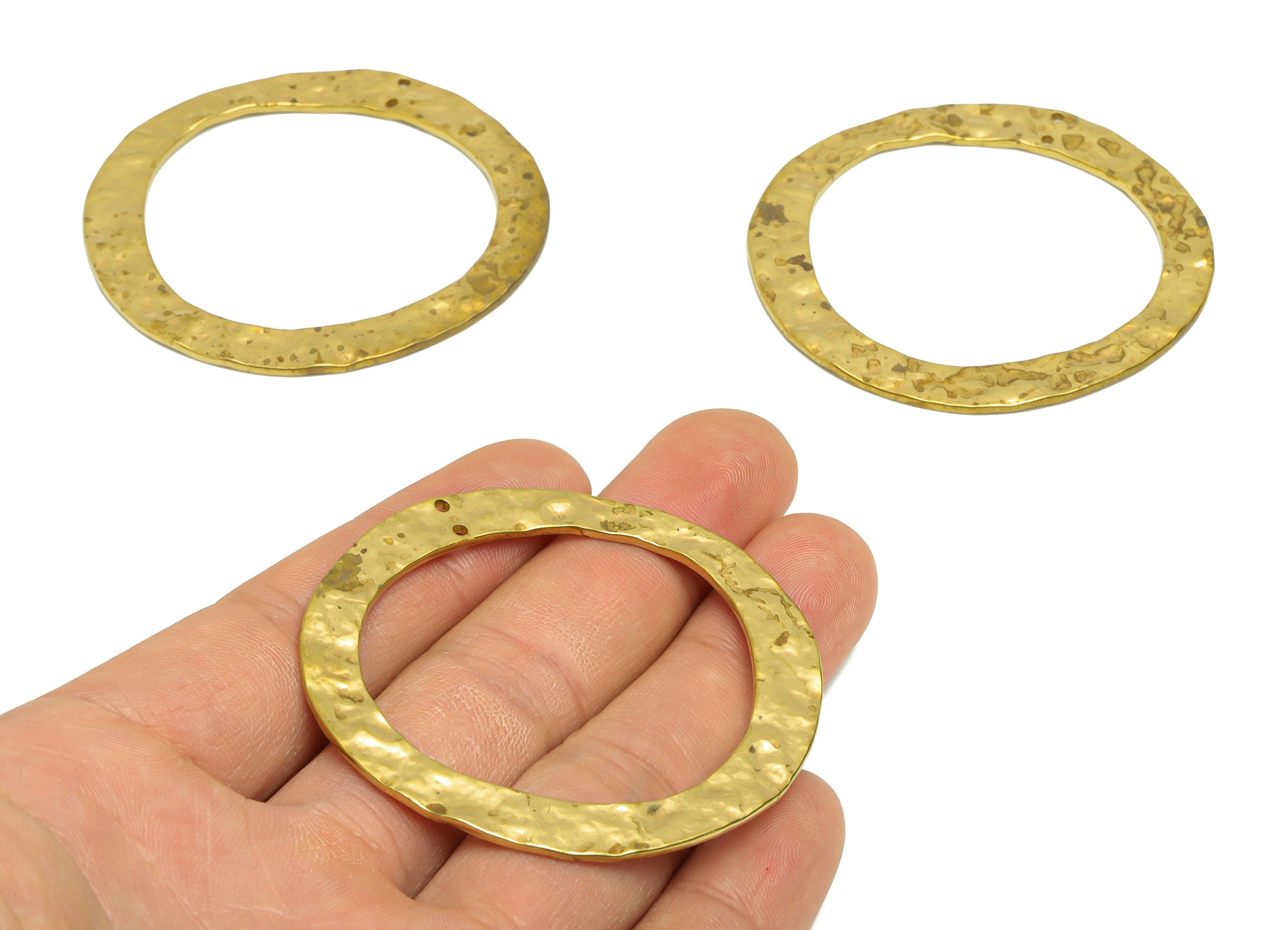 Brass Hammered Ring Charm - Raw Brass Hammered Earring Charm - Brass Geometry Hammered Pendant - For Pendant - 56x51x1.84mm - PP9443 - DOMEDBAZAAR