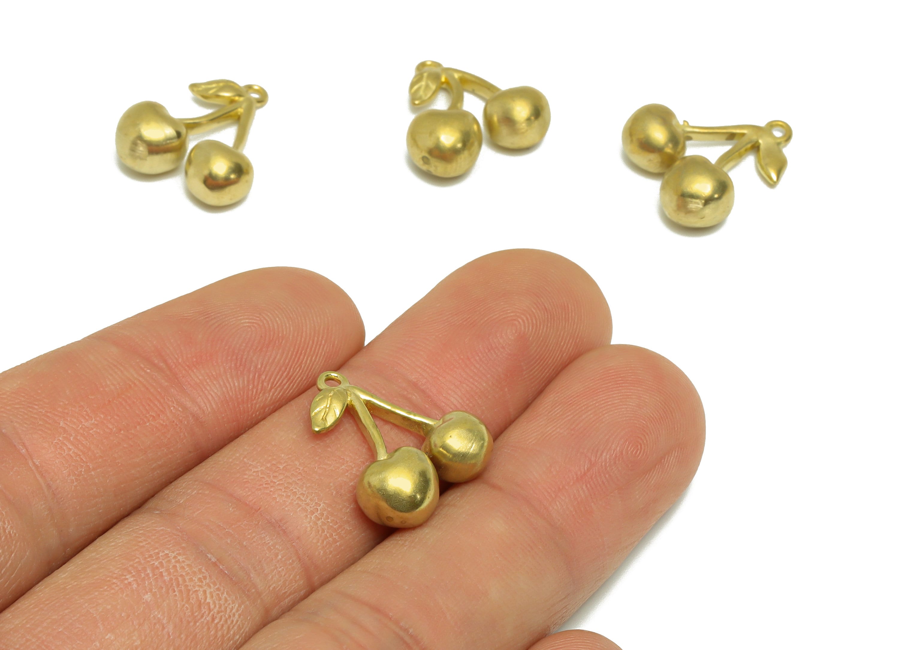 Brass Cherry Earring Charm - Raw Brass Cherry Earring Charm - Brass Cubic Fruit Cherry Pendant - Cherry Figure Charm - 17x15x1.8mm - PP9441 - DOMEDBAZAAR