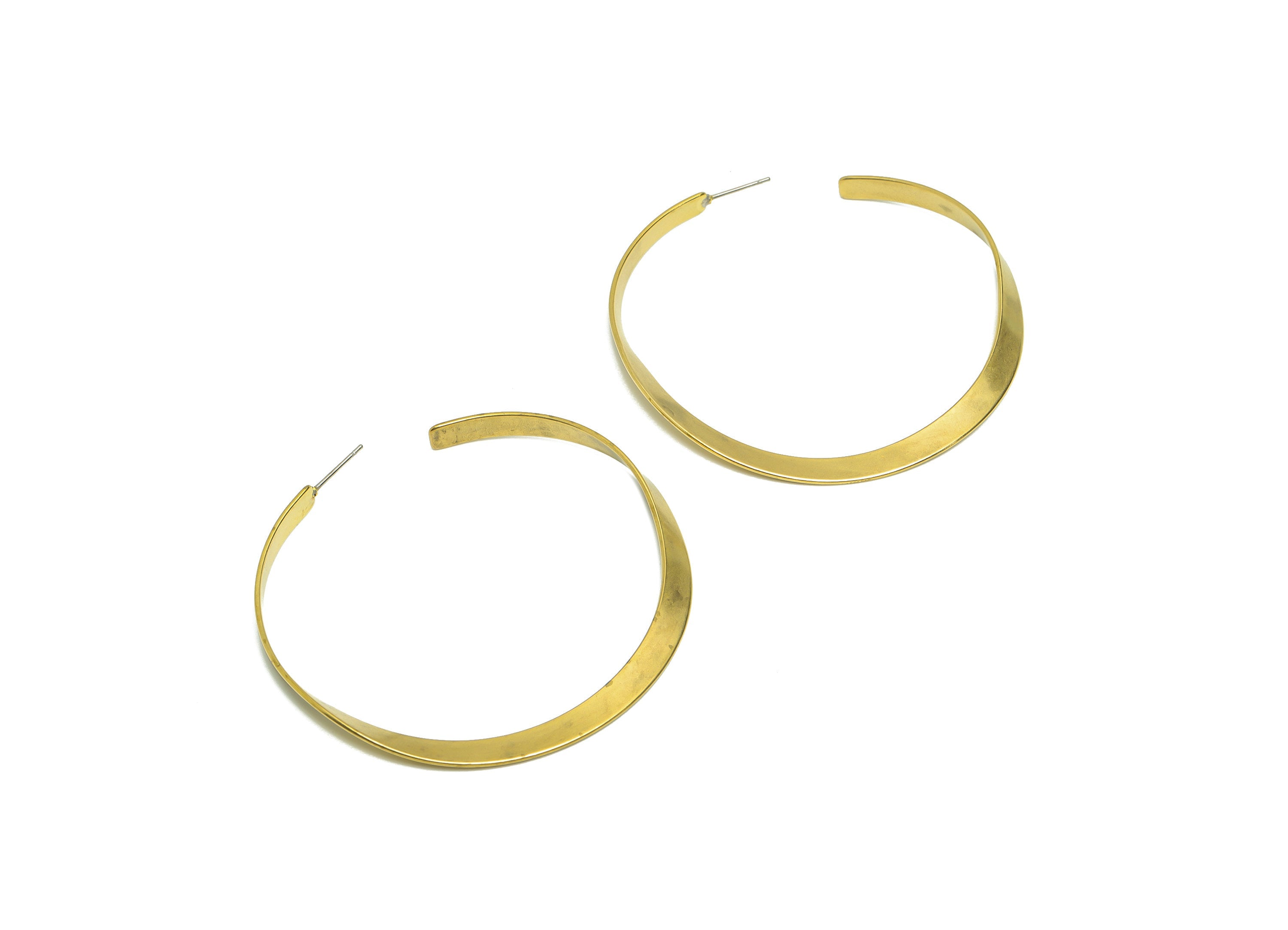 60mm C Hoop Earring Post - Brass Hoop Hammered Earring Stud - Brass Wavy Earring Stud - Raw Brass Hammered Post - 60x62.87x0.87mm - PP9430 - DOMEDBAZAAR